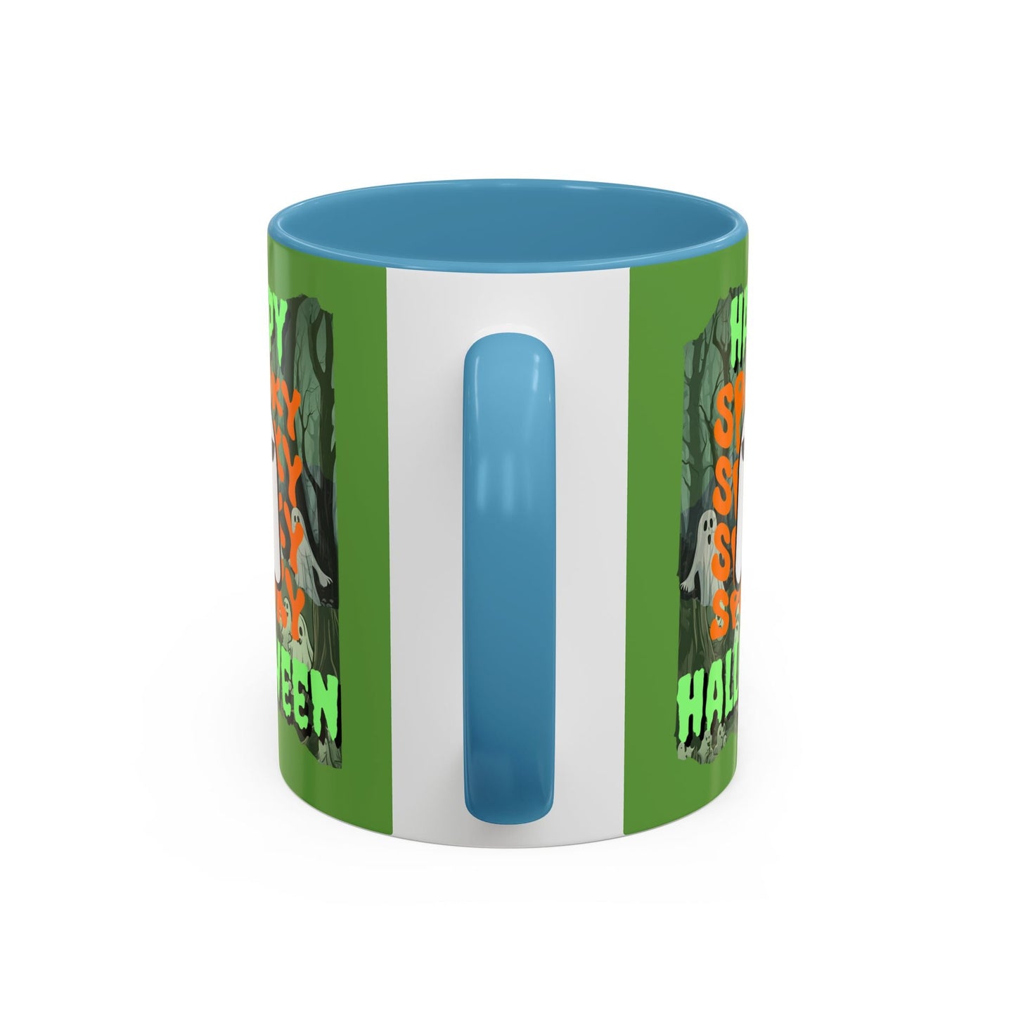 Spooky Happy Halloween Ghost GNfont Accent Mug by cypherpunkgear – cypherpunkgear.com | Cypherpunk Merch