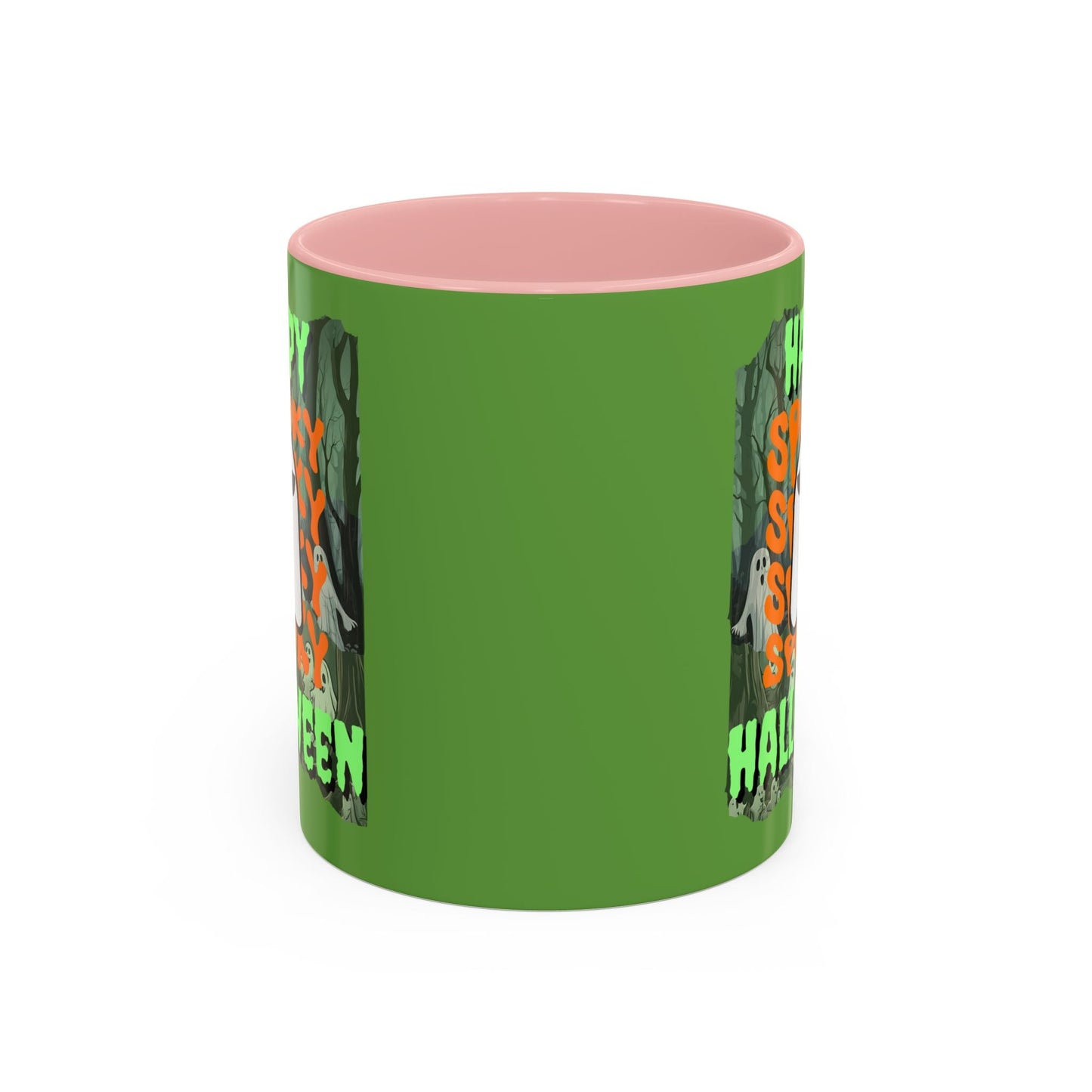 Spooky Happy Halloween Ghost GNfont Accent Mug by cypherpunkgear – cypherpunkgear.com | Cypherpunk Merch