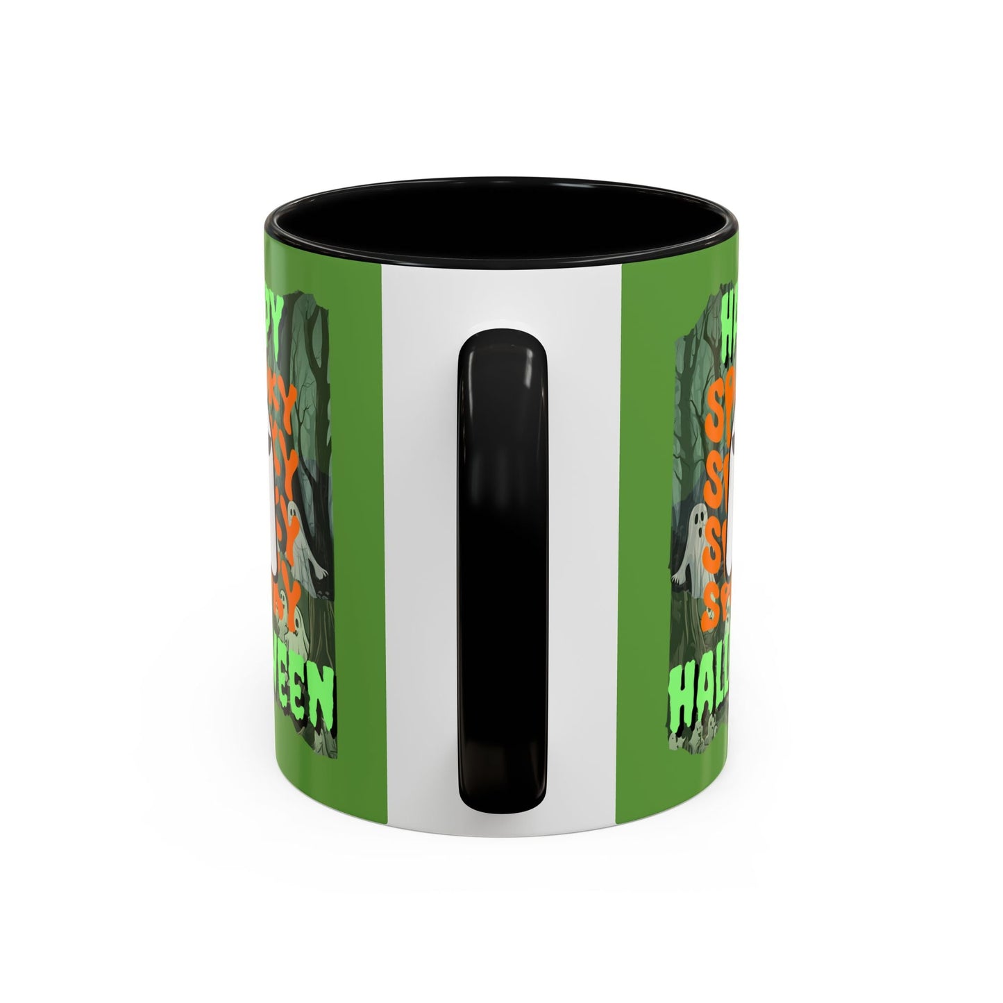 Spooky Happy Halloween Ghost GNfont Accent Mug by cypherpunkgear – cypherpunkgear.com | Cypherpunk Merch