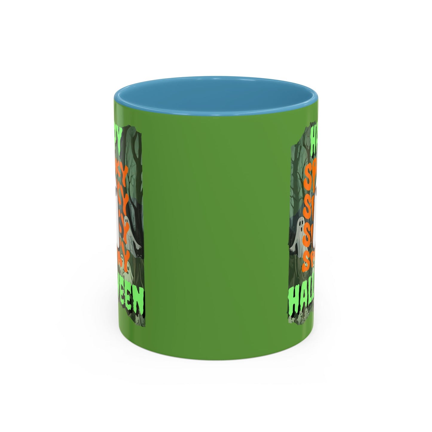 Spooky Happy Halloween Ghost GNfont Accent Mug by cypherpunkgear – cypherpunkgear.com | Cypherpunk Merch