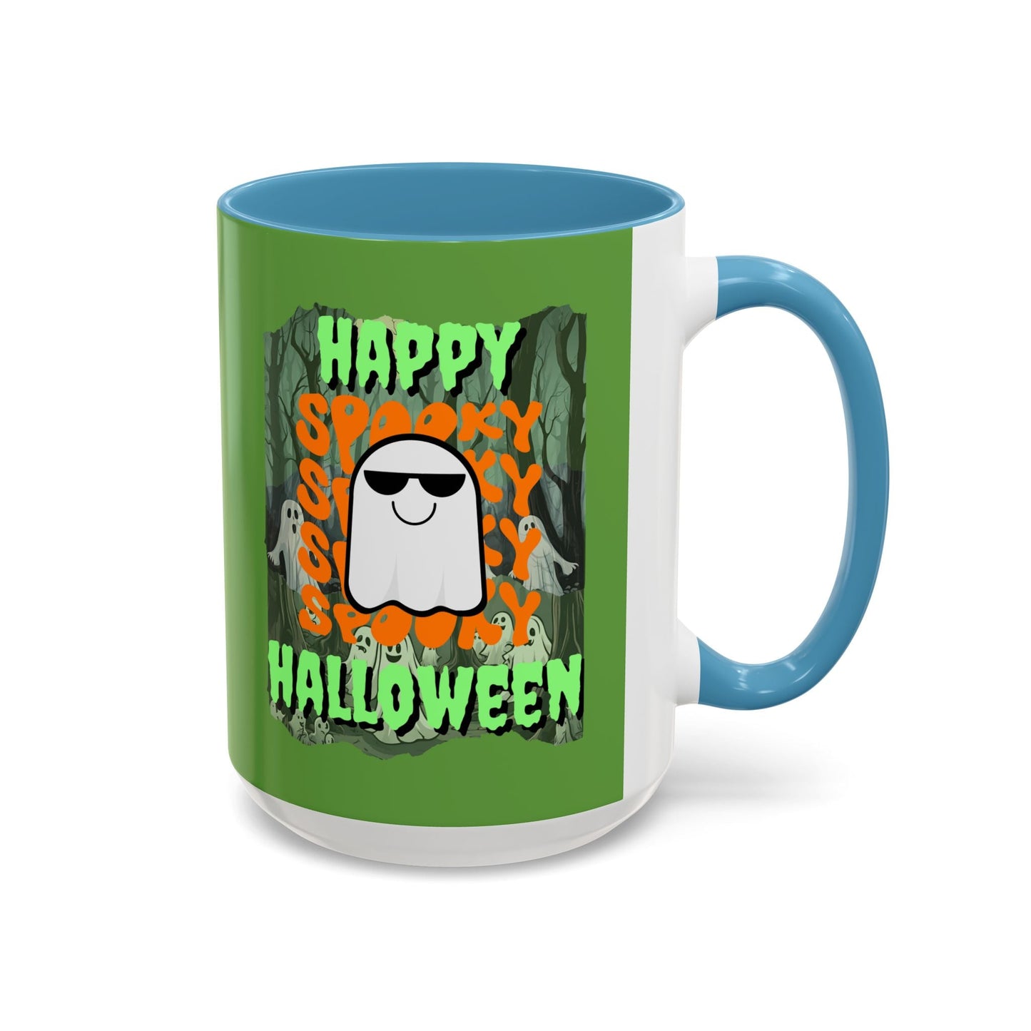 Spooky Happy Halloween Ghost GNfont Accent Mug by cypherpunkgear – cypherpunkgear.com | Cypherpunk Merch