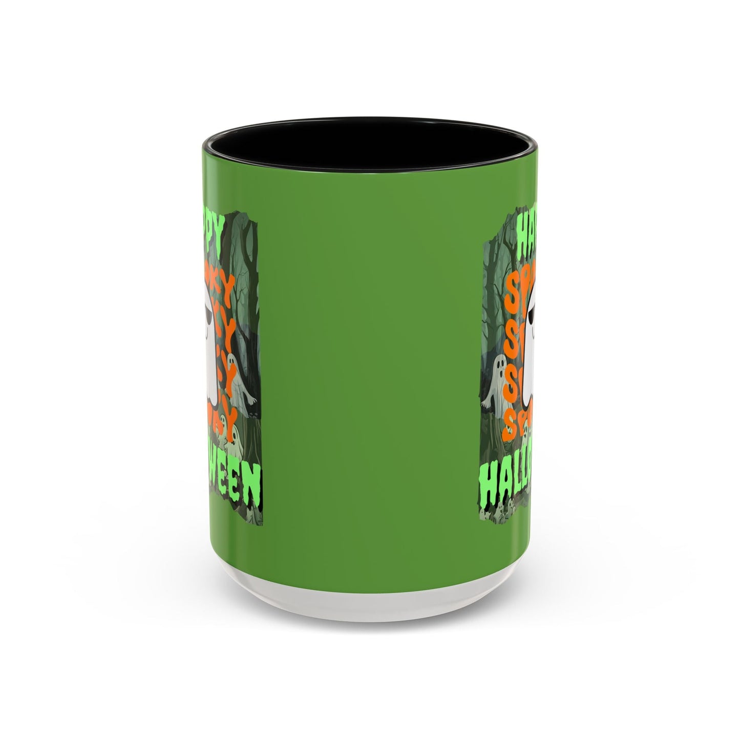 Spooky Happy Halloween Ghost GNfont Accent Mug by cypherpunkgear – cypherpunkgear.com | Cypherpunk Merch