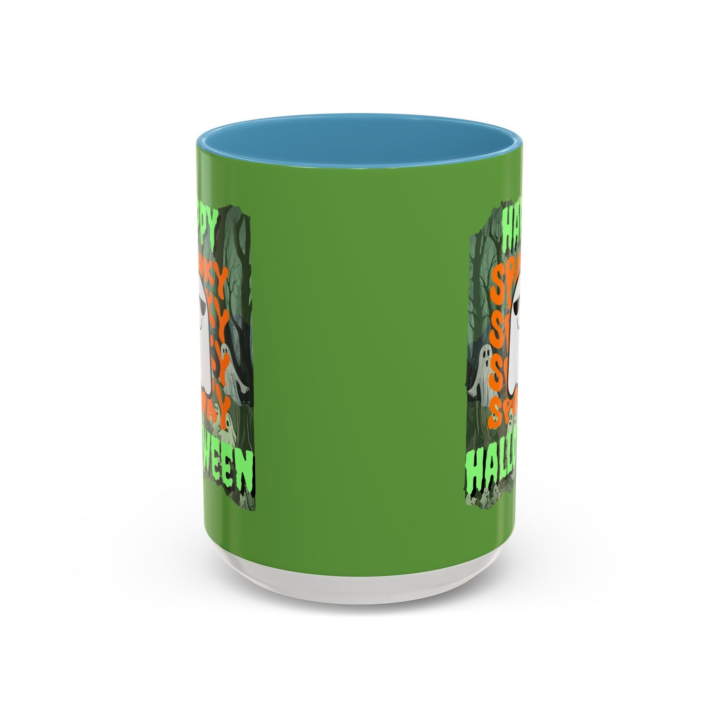Spooky Happy Halloween Ghost GNfont Accent Mug by cypherpunkgear – cypherpunkgear.com | Cypherpunk Merch