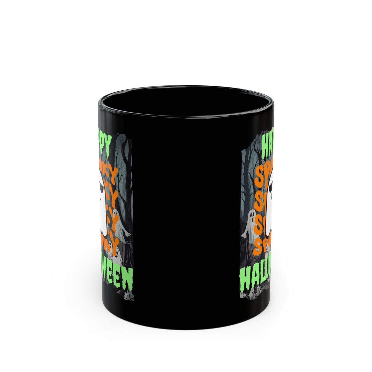 Spooky Happy Halloween Ghost GNfont Black Mug by cypherpunkgear – cypherpunkgear.com | Cypherpunk Merch