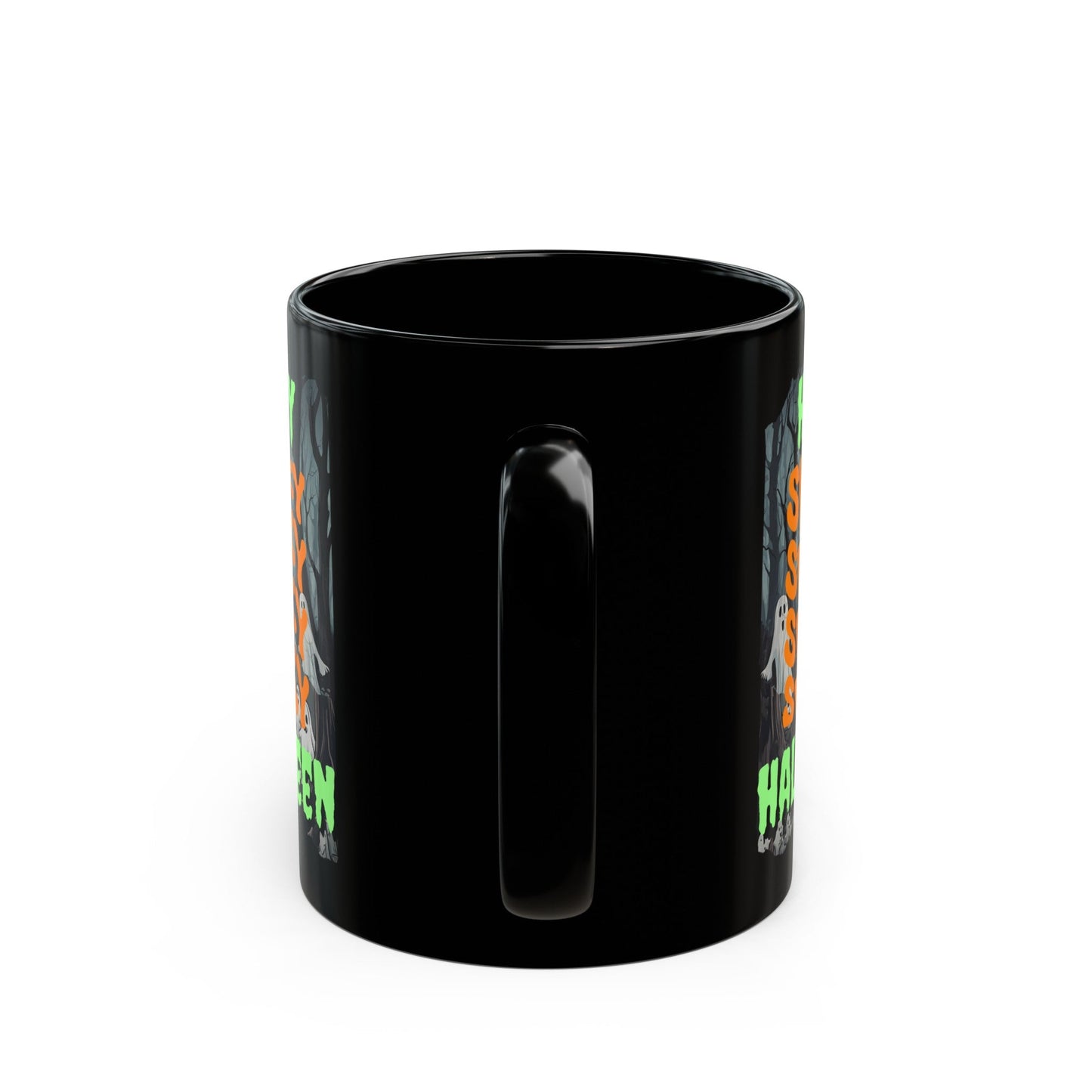 Spooky Happy Halloween Ghost GNfont Black Mug by cypherpunkgear – cypherpunkgear.com | Cypherpunk Merch