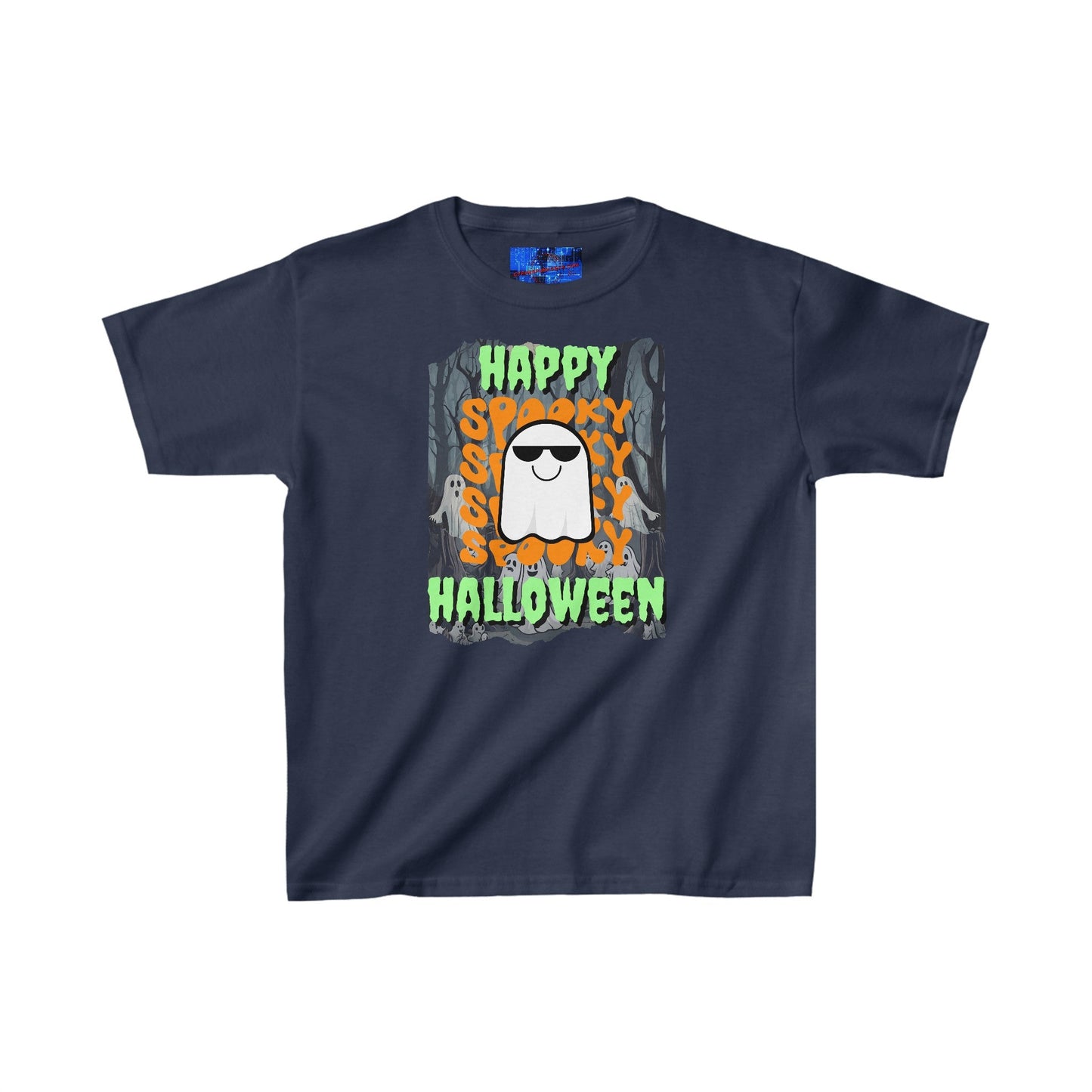 Spooky Happy Halloween Ghost GNfont Kids Heavy Cotton™ Tee by cypherpunkgear – cypherpunkgear.com | Cypherpunk Merch