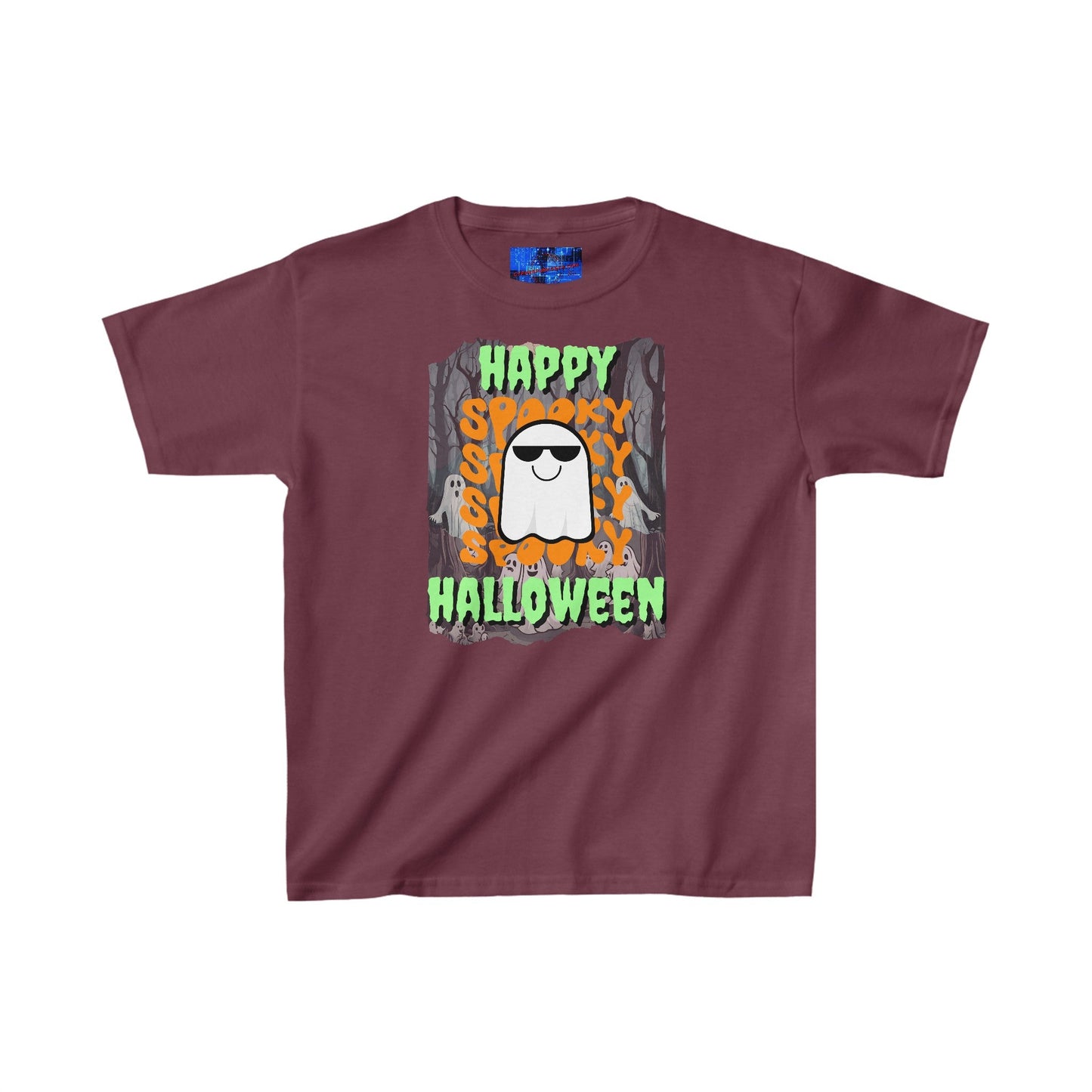 Spooky Happy Halloween Ghost GNfont Kids Heavy Cotton™ Tee by cypherpunkgear – cypherpunkgear.com | Cypherpunk Merch