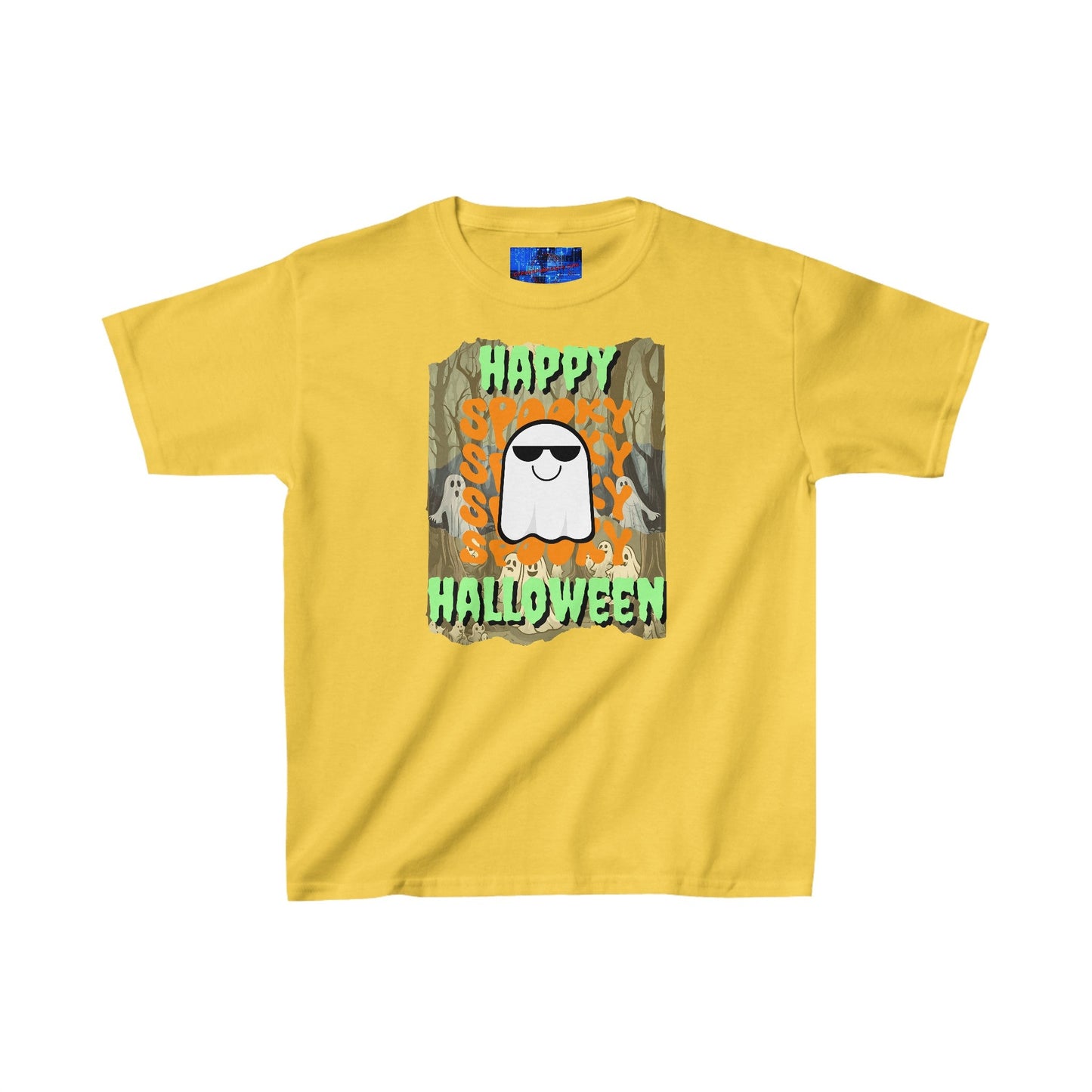 Spooky Happy Halloween Ghost GNfont Kids Heavy Cotton™ Tee by cypherpunkgear – cypherpunkgear.com | Cypherpunk Merch