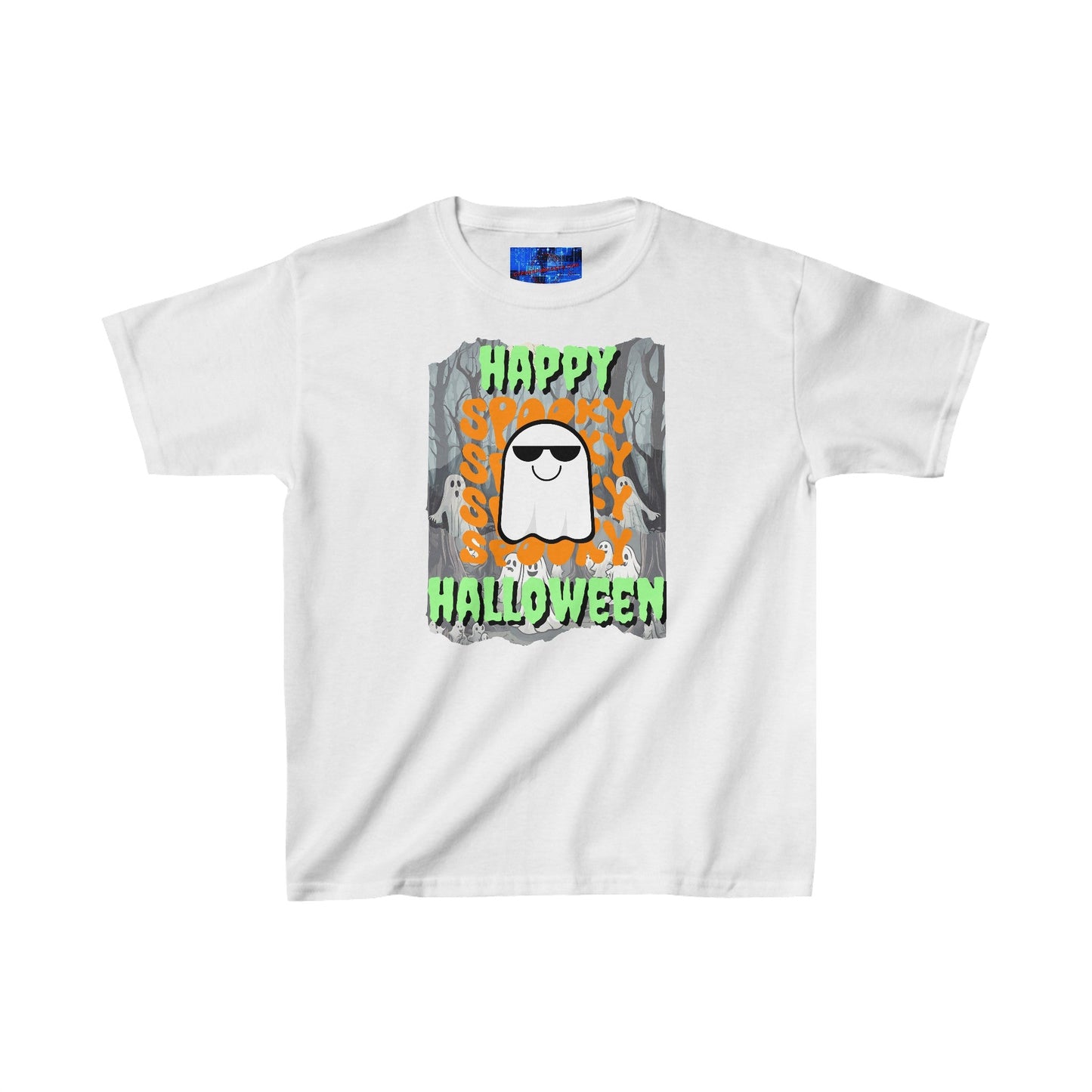 Spooky Happy Halloween Ghost GNfont Kids Heavy Cotton™ Tee by cypherpunkgear – cypherpunkgear.com | Cypherpunk Merch