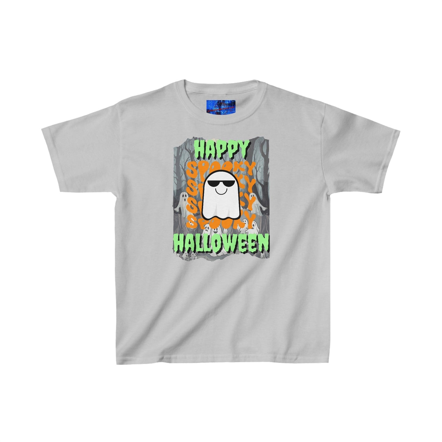 Spooky Happy Halloween Ghost GNfont Kids Heavy Cotton™ Tee by cypherpunkgear – cypherpunkgear.com | Cypherpunk Merch