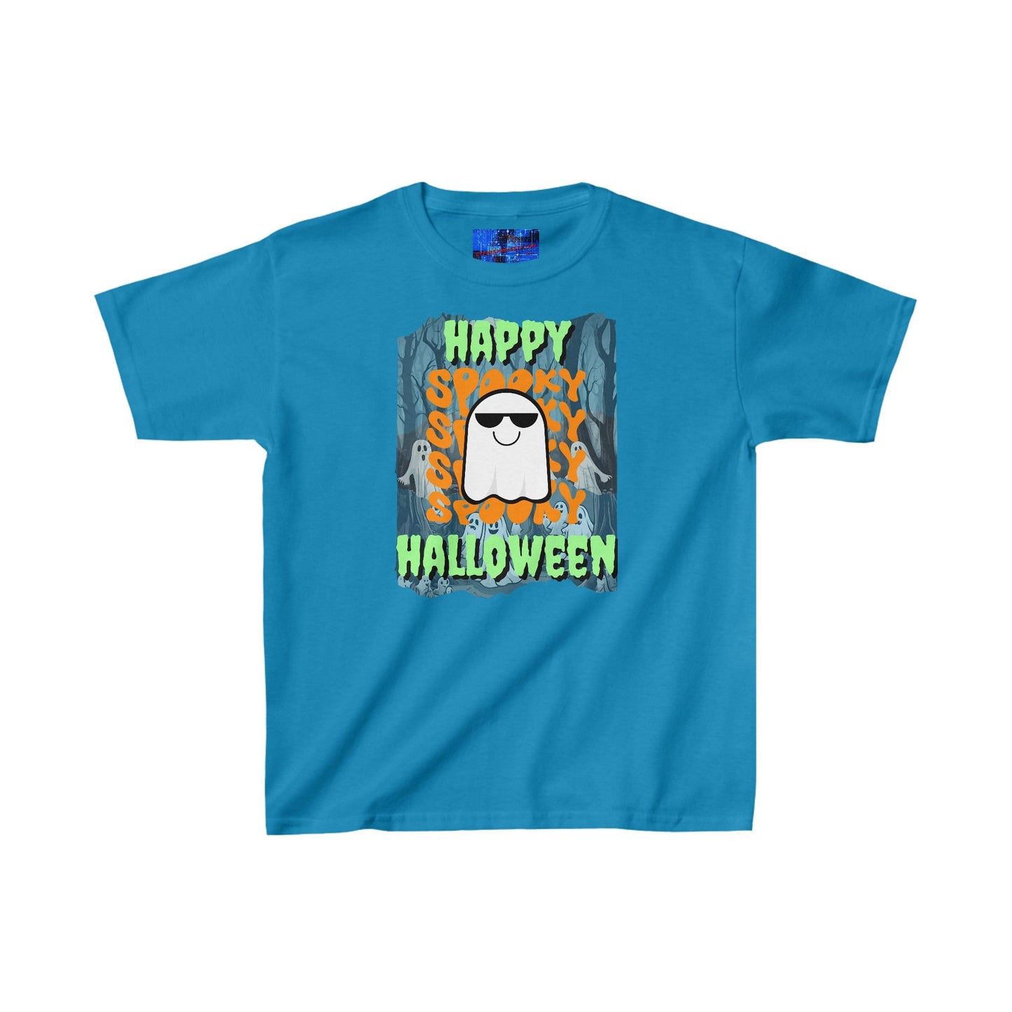 Spooky Happy Halloween Ghost GNfont Kids Heavy Cotton™ Tee by cypherpunkgear – cypherpunkgear.com | Cypherpunk Merch