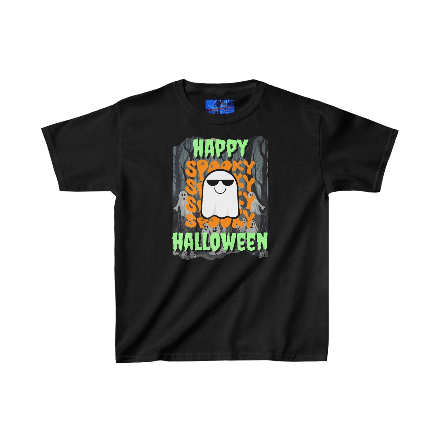 Spooky Happy Halloween Ghost GNfont Kids Heavy Cotton™ Tee by cypherpunkgear – cypherpunkgear.com | Cypherpunk Merch
