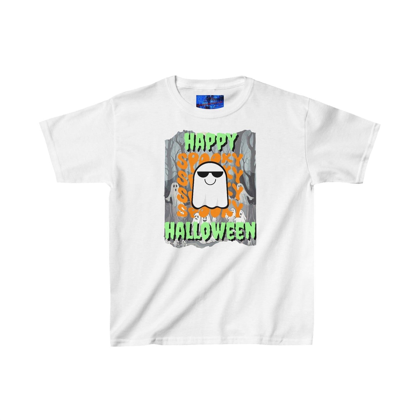Spooky Happy Halloween Ghost GNfont Kids Heavy Cotton™ Tee by cypherpunkgear – cypherpunkgear.com | Cypherpunk Merch