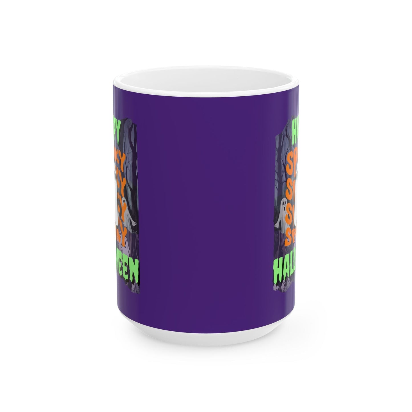 Spooky Happy Halloween Ghost GNfont Purple Mug by cypherpunkgear – cypherpunkgear.com | Cypherpunk Merch