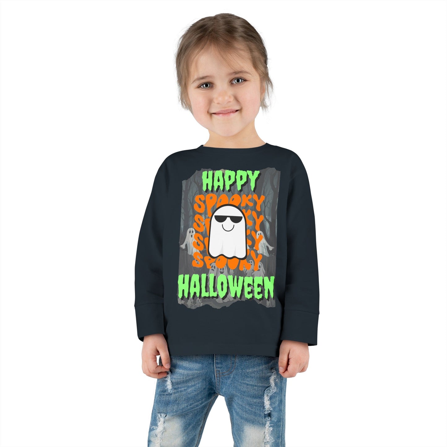 Spooky Happy Halloween Ghost GNfont Toddler Long Sleeve Tee by cypherpunkgear – cypherpunkgear.com | Cypherpunk Merch