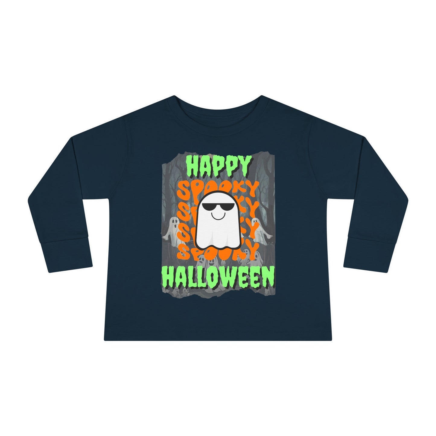 Spooky Happy Halloween Ghost GNfont Toddler Long Sleeve Tee by cypherpunkgear – cypherpunkgear.com | Cypherpunk Merch