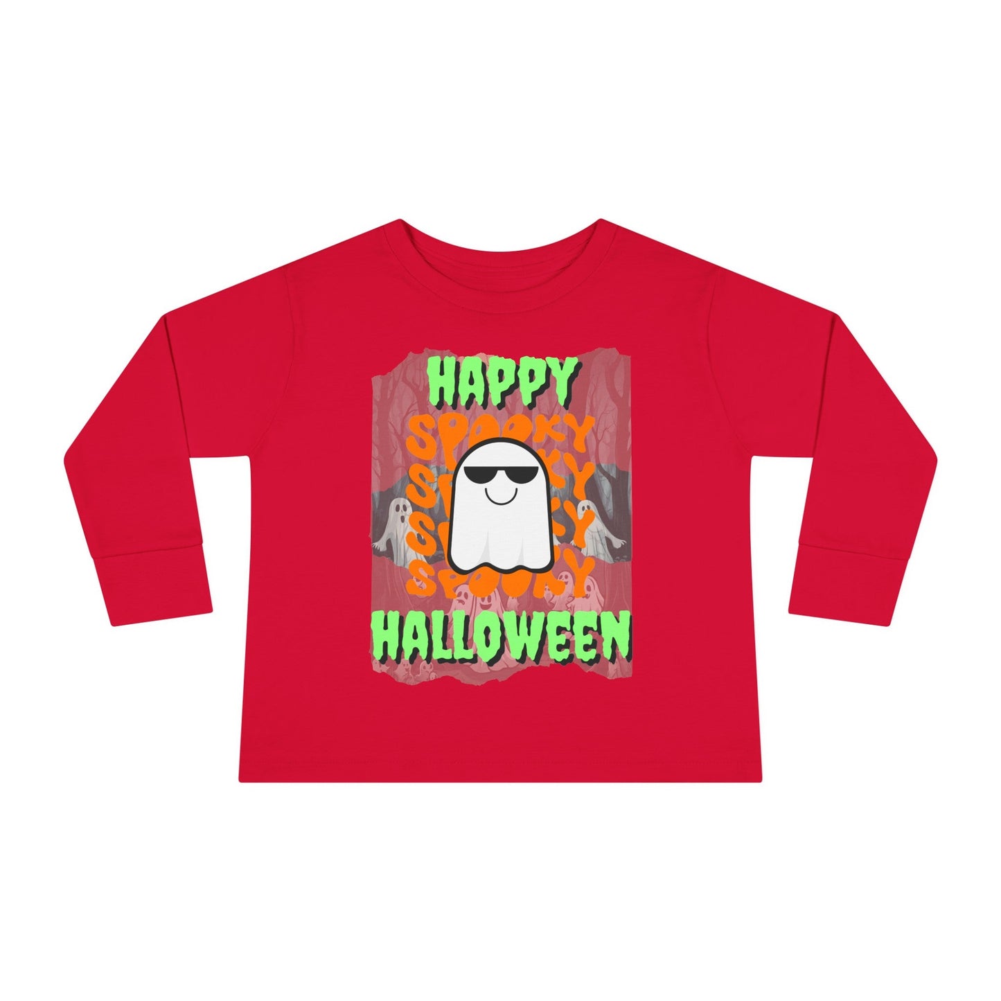 Spooky Happy Halloween Ghost GNfont Toddler Long Sleeve Tee by cypherpunkgear – cypherpunkgear.com | Cypherpunk Merch