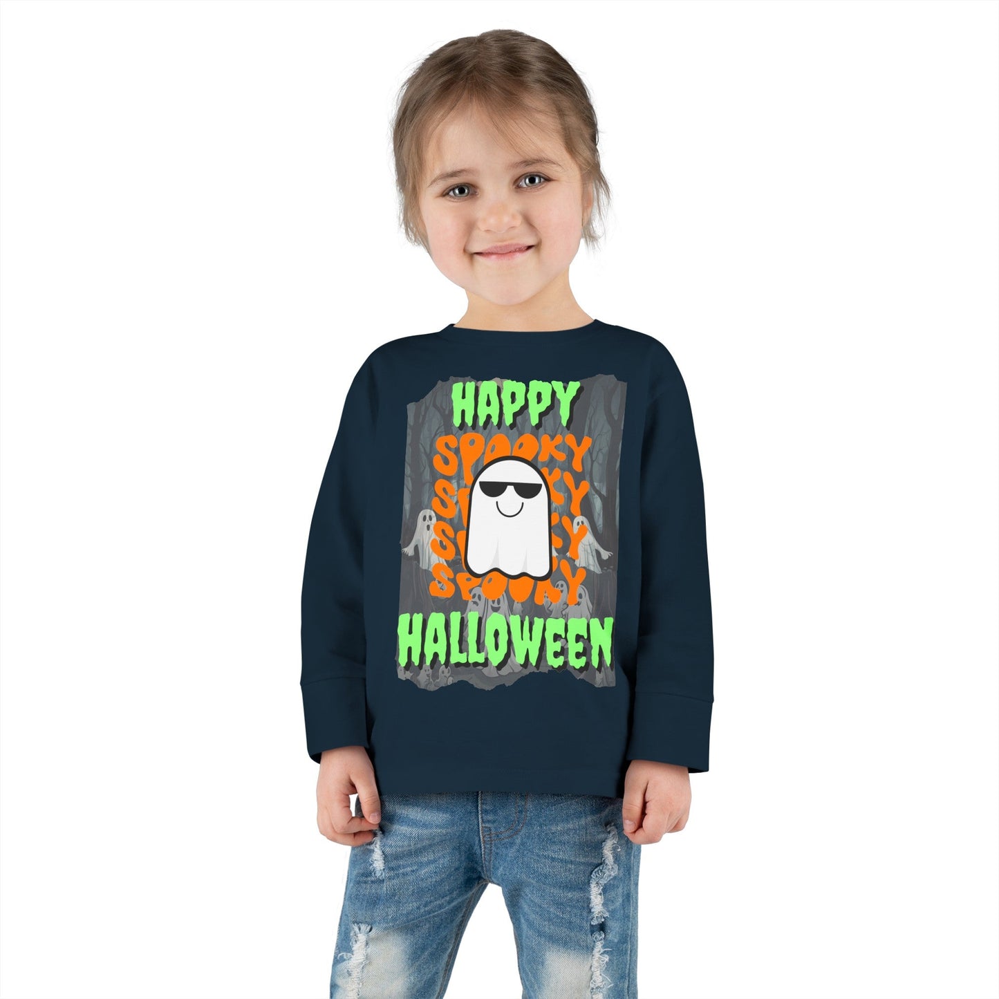 Spooky Happy Halloween Ghost GNfont Toddler Long Sleeve Tee by cypherpunkgear – cypherpunkgear.com | Cypherpunk Merch