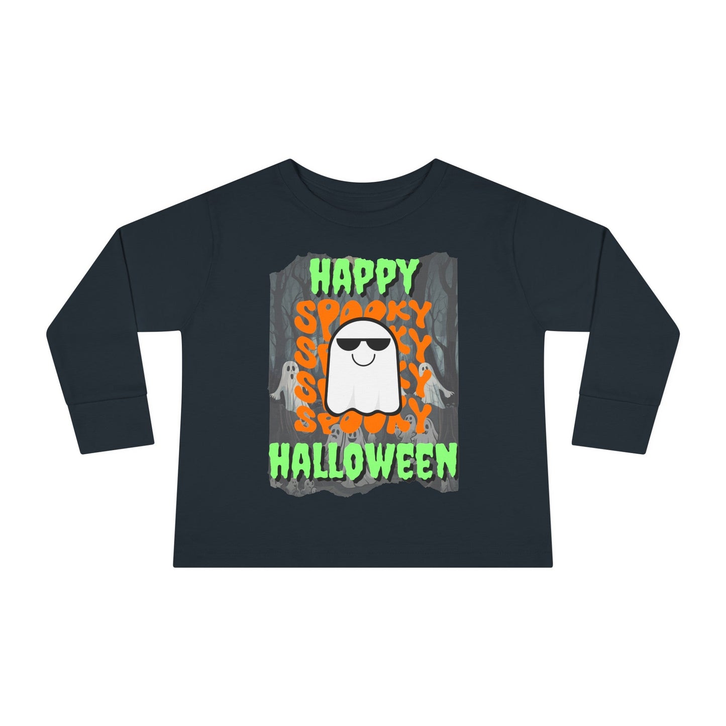 Spooky Happy Halloween Ghost GNfont Toddler Long Sleeve Tee by cypherpunkgear – cypherpunkgear.com | Cypherpunk Merch