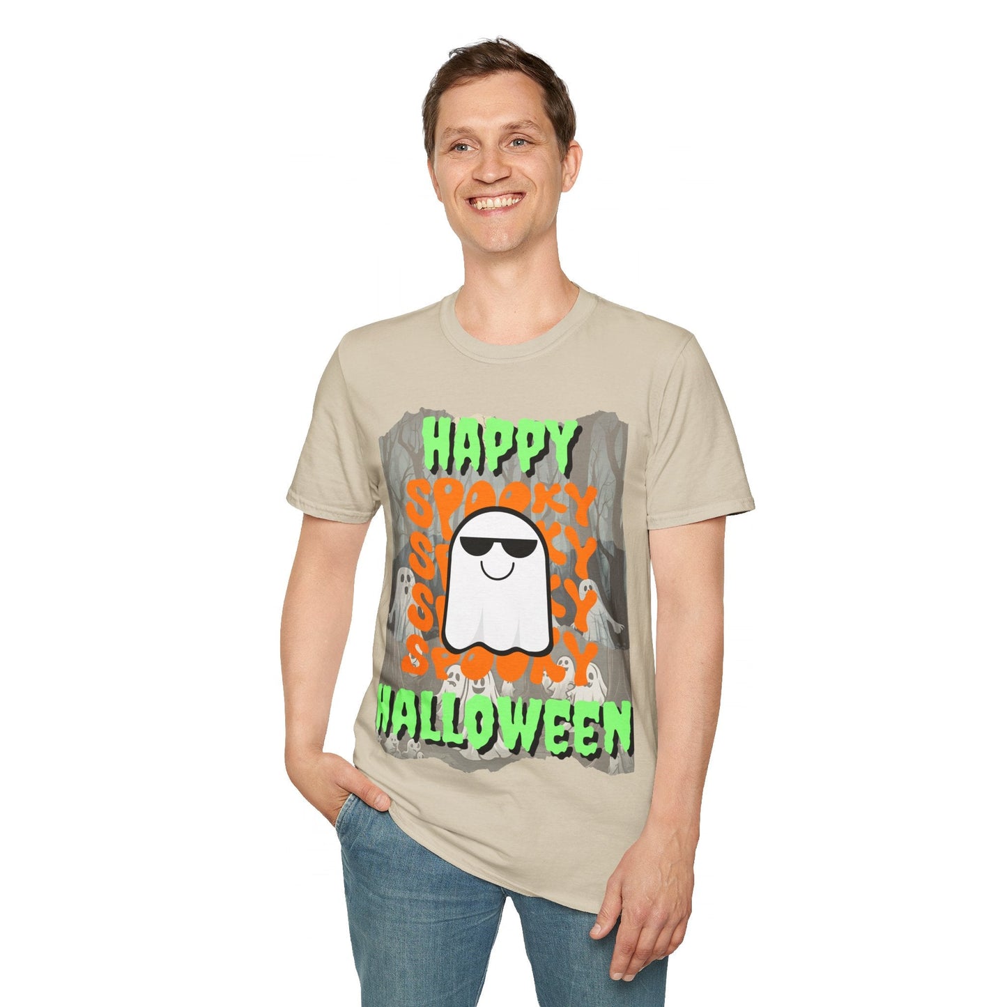 Spooky Happy Halloween Ghost GNfont Unisex T-Shirt by cypherpunkgear – cypherpunkgear.com | Cypherpunk Merch