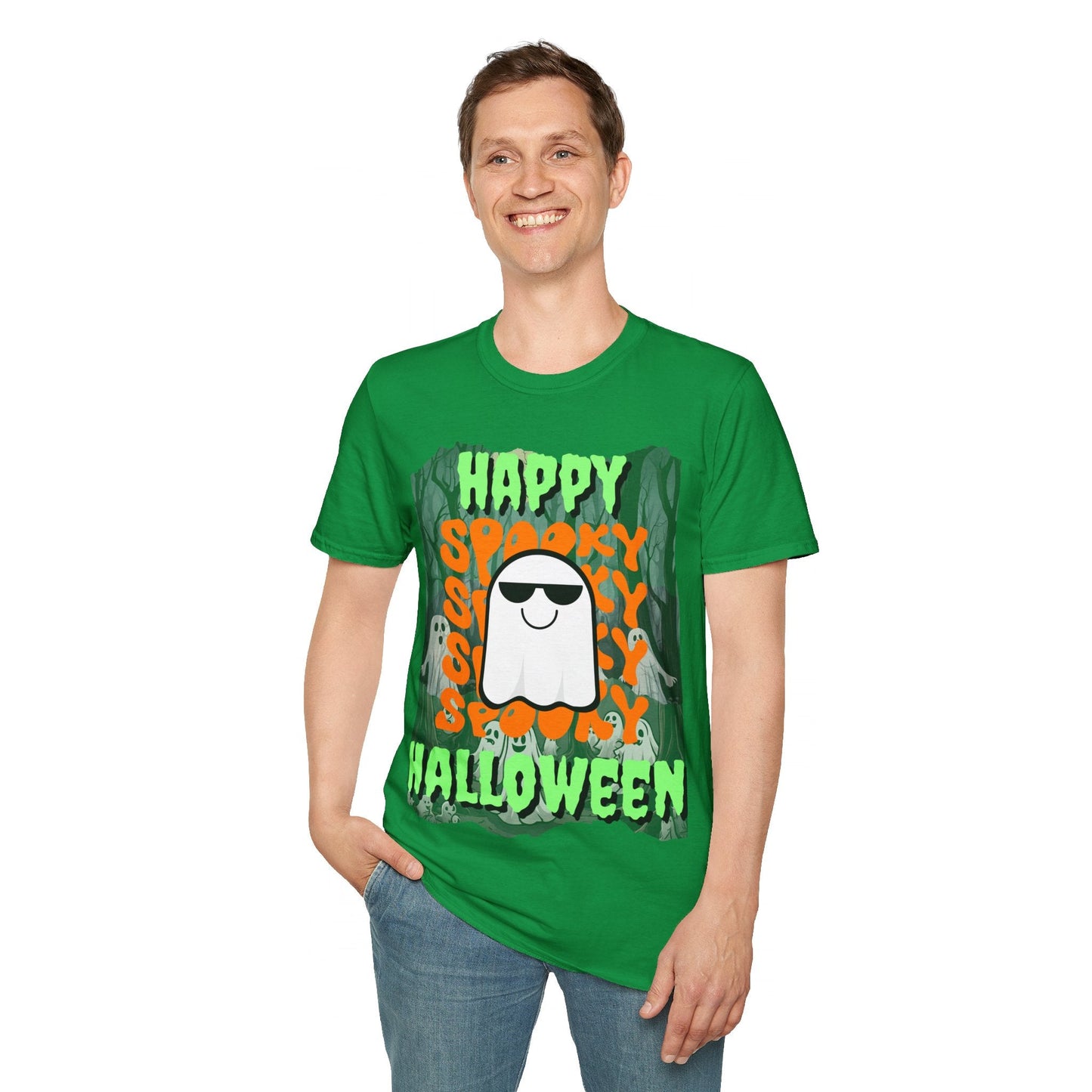 Spooky Happy Halloween Ghost GNfont Unisex T-Shirt by cypherpunkgear – cypherpunkgear.com | Cypherpunk Merch
