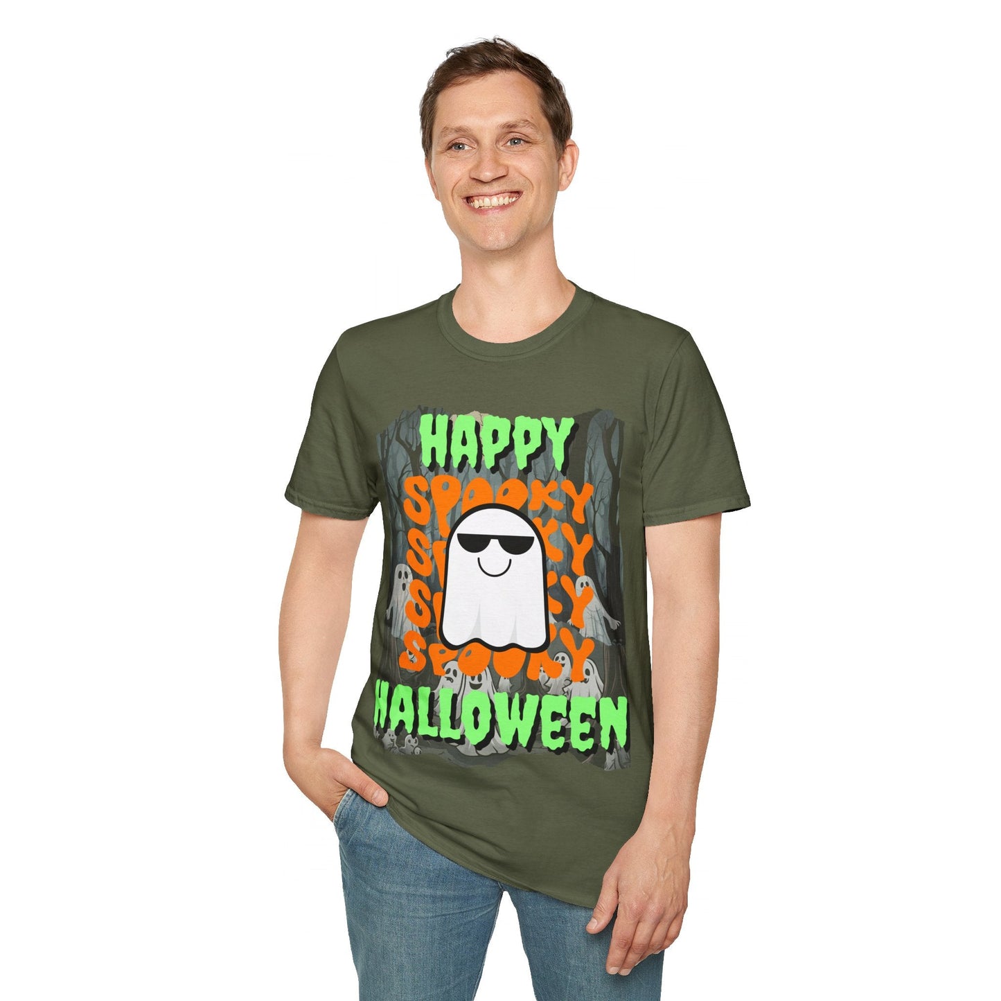 Spooky Happy Halloween Ghost GNfont Unisex T-Shirt by cypherpunkgear – cypherpunkgear.com | Cypherpunk Merch