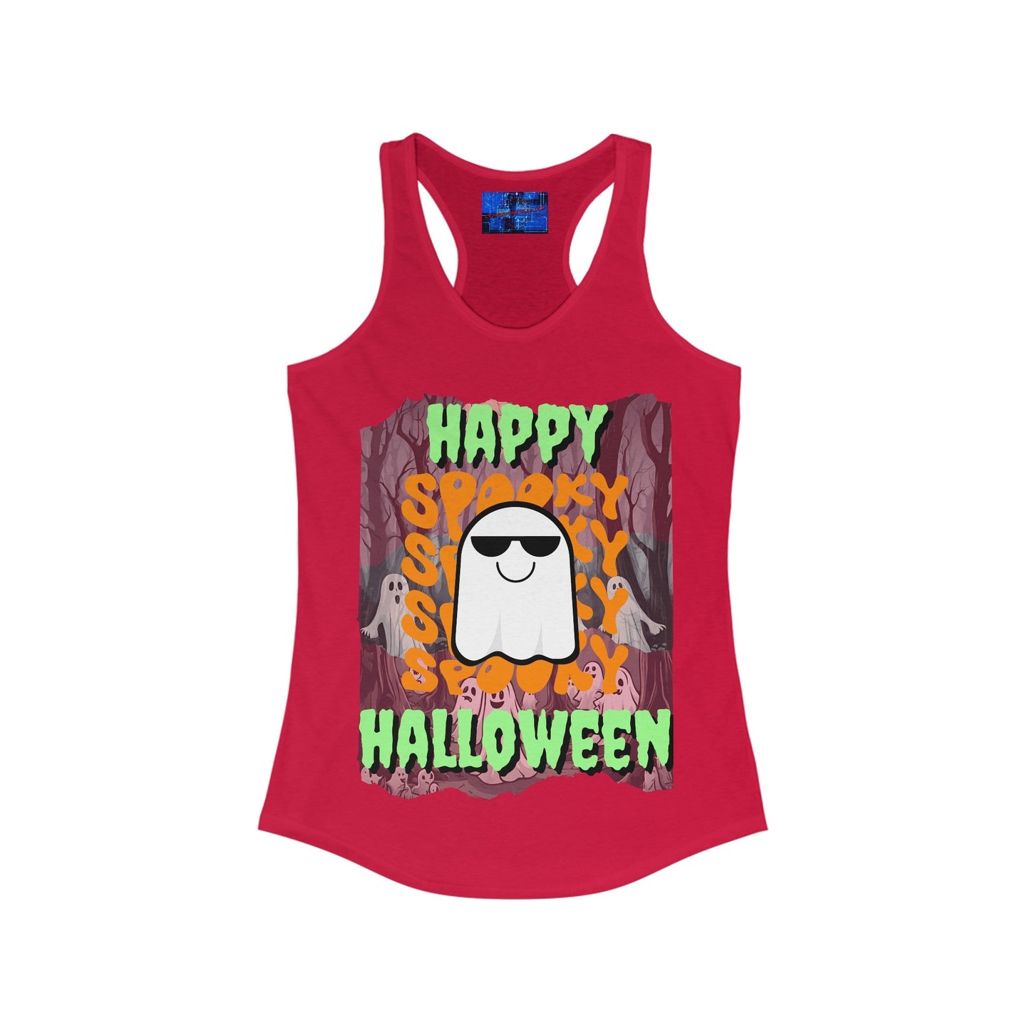 Spooky Happy Halloween Ghost GNfont Women's Racerback Tank Top by cypherpunkgear – cypherpunkgear.com | Cypherpunk Merch