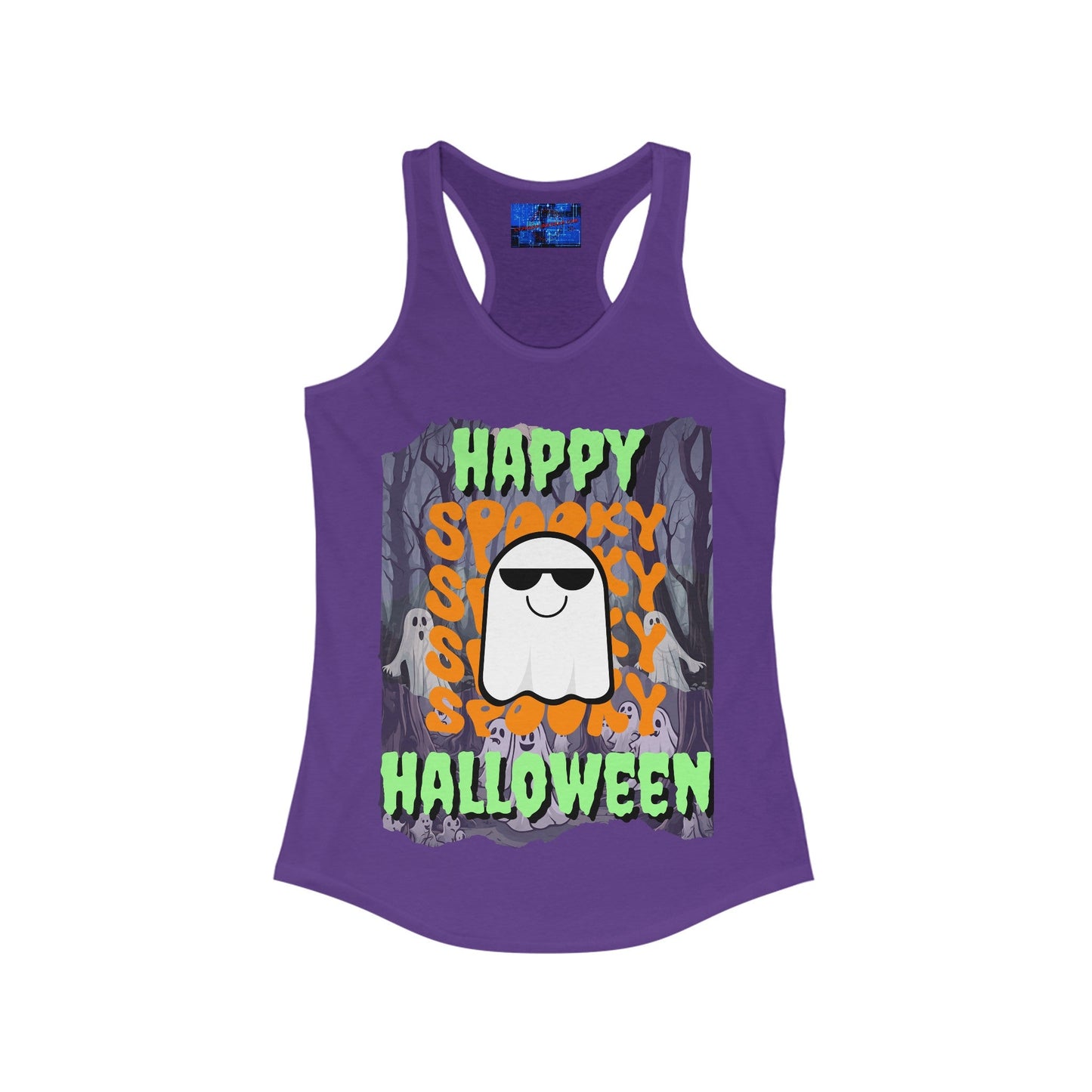 Spooky Happy Halloween Ghost GNfont Women's Racerback Tank Top by cypherpunkgear – cypherpunkgear.com | Cypherpunk Merch