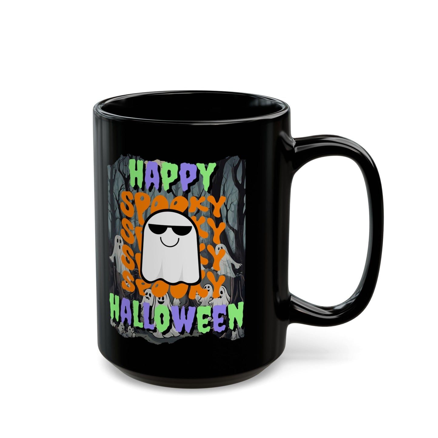 Spooky Happy Halloween Ghost MXfont Black Mug by cypherpunkgear – cypherpunkgear.com | Cypherpunk Merch