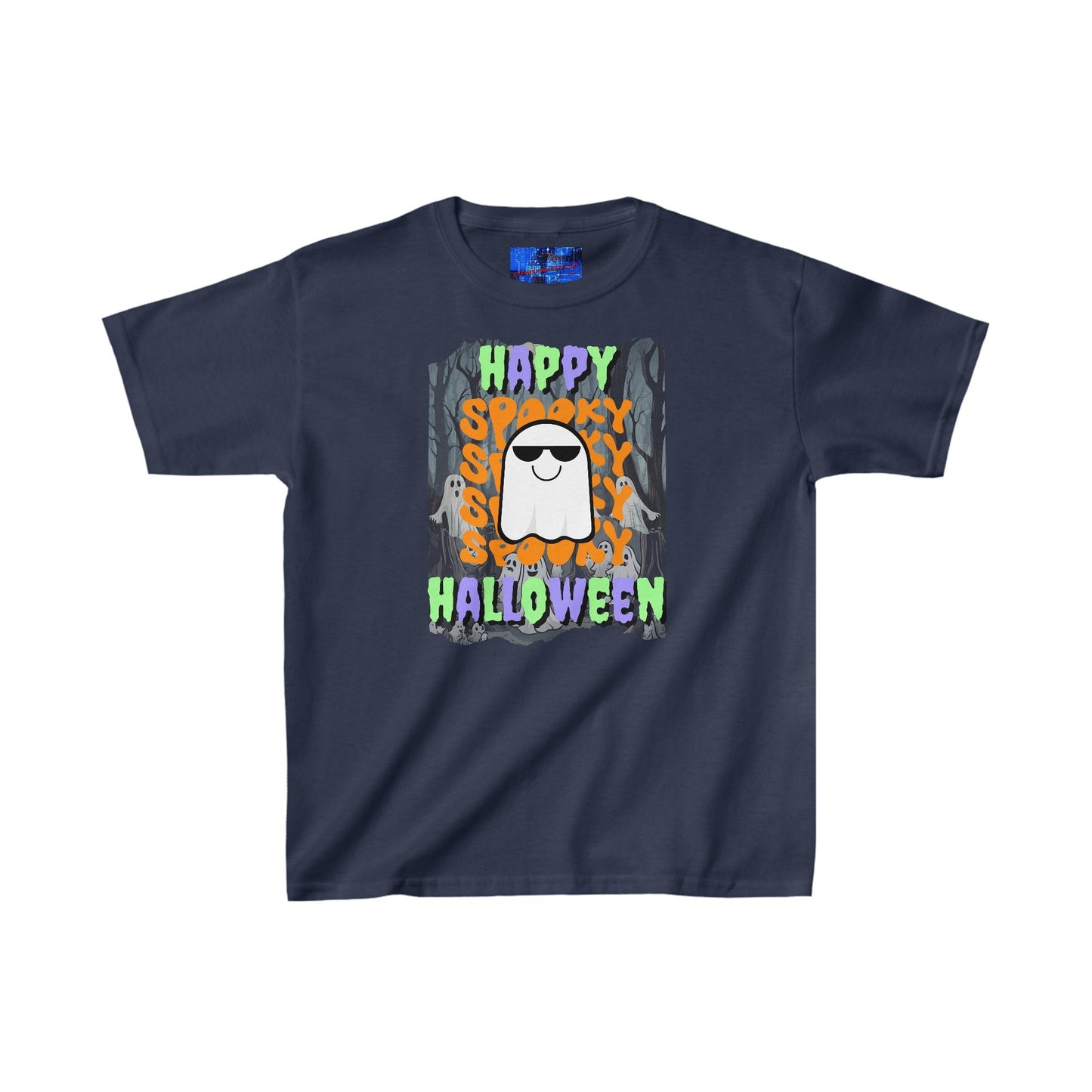 Spooky Happy Halloween Ghost MXfont Kids Heavy Cotton™ Tee by cypherpunkgear – cypherpunkgear.com | Cypherpunk Merch