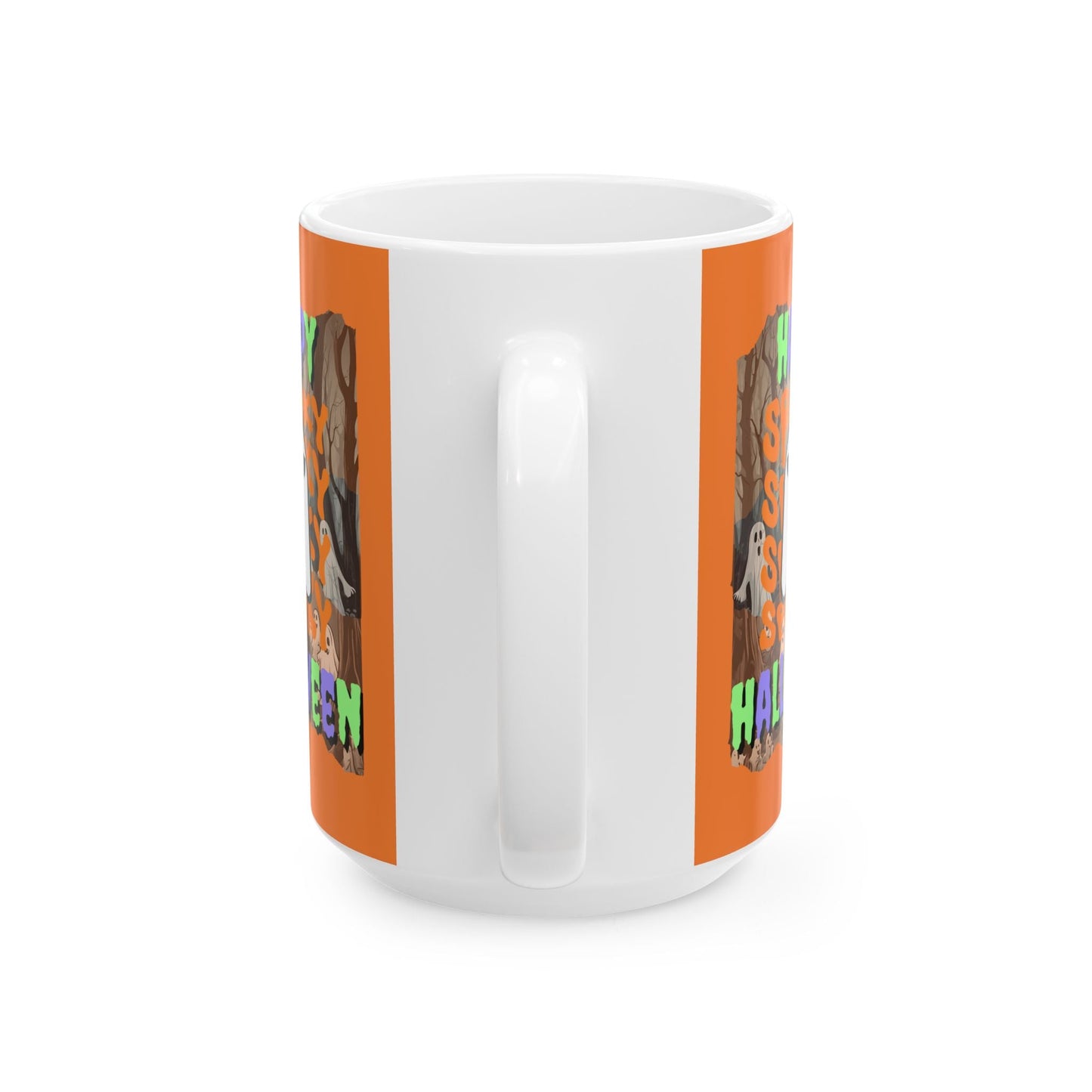 Spooky Happy Halloween Ghost MXfont Orange Mug by cypherpunkgear – cypherpunkgear.com | Cypherpunk Merch