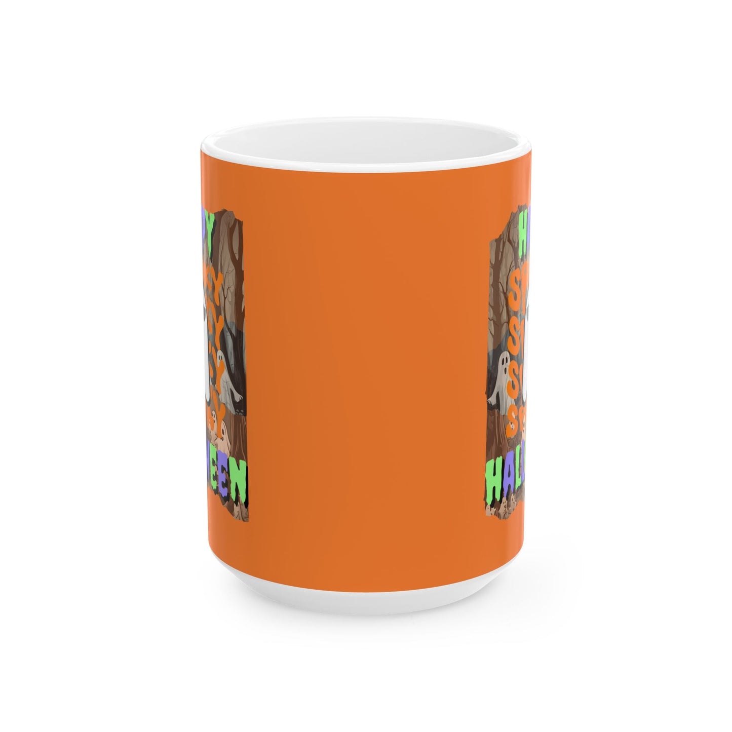 Spooky Happy Halloween Ghost MXfont Orange Mug by cypherpunkgear – cypherpunkgear.com | Cypherpunk Merch