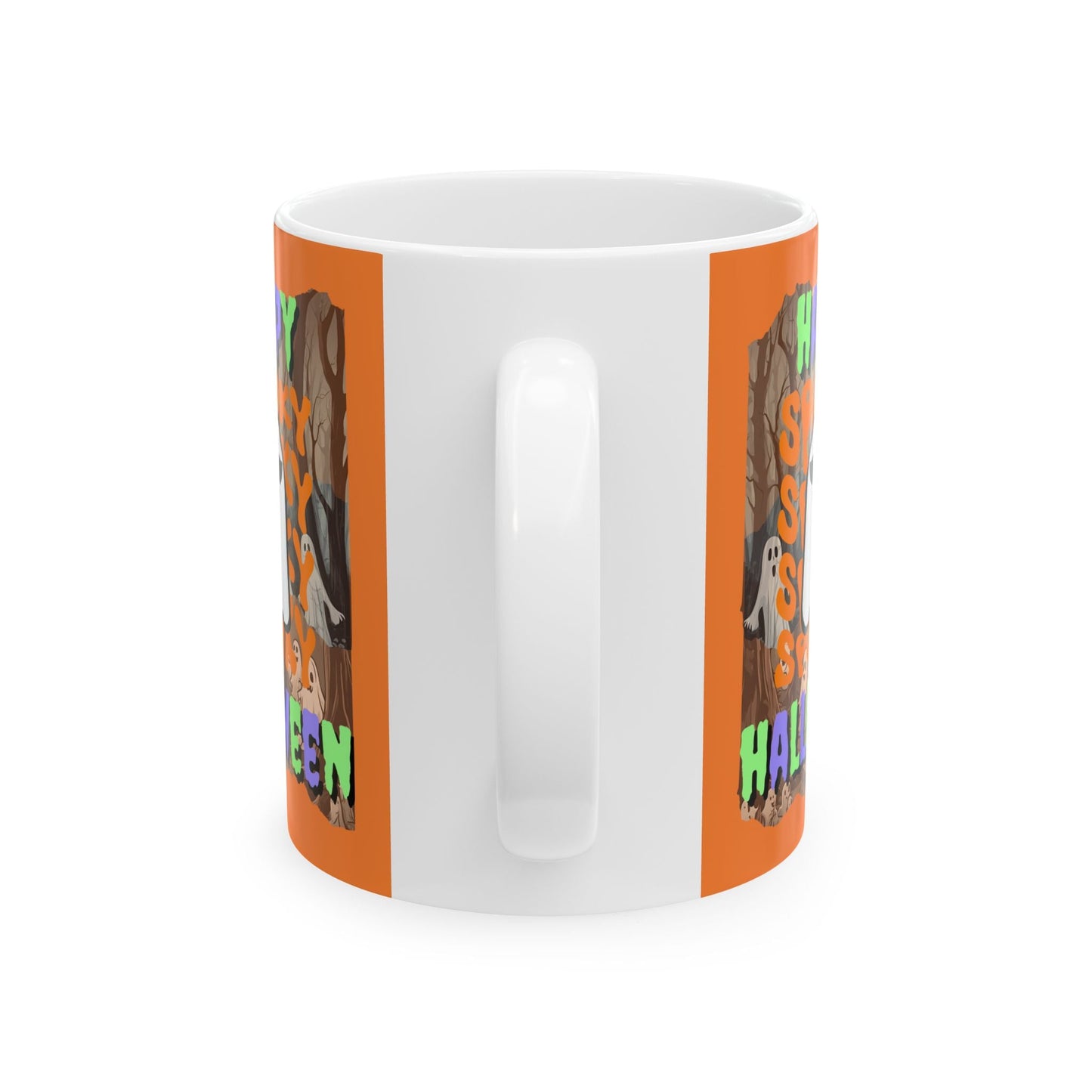 Spooky Happy Halloween Ghost MXfont Orange Mug by cypherpunkgear – cypherpunkgear.com | Cypherpunk Merch