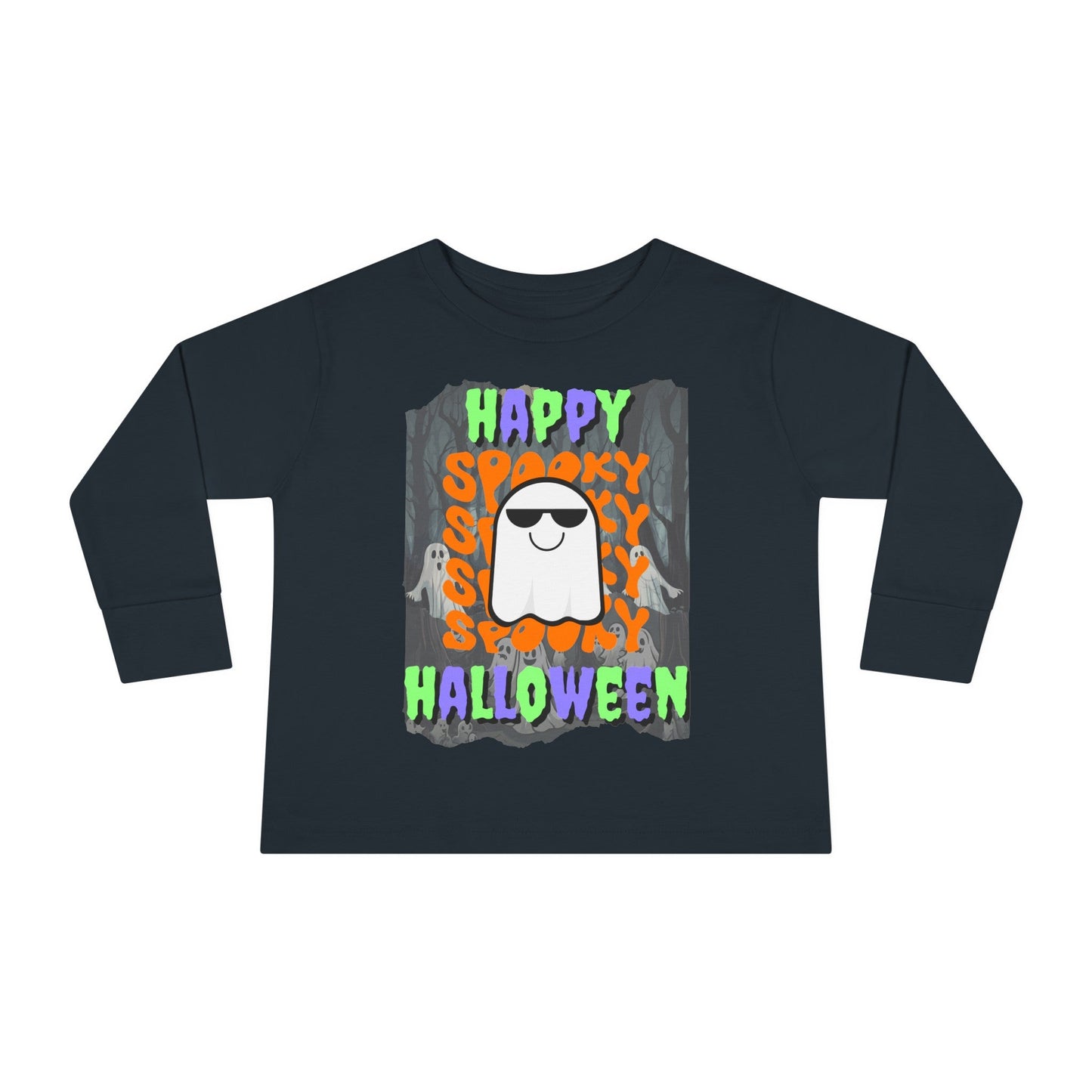 Spooky Happy Halloween Ghost MXfont Toddler Long Sleeve Tee by cypherpunkgear – cypherpunkgear.com | Cypherpunk Merch
