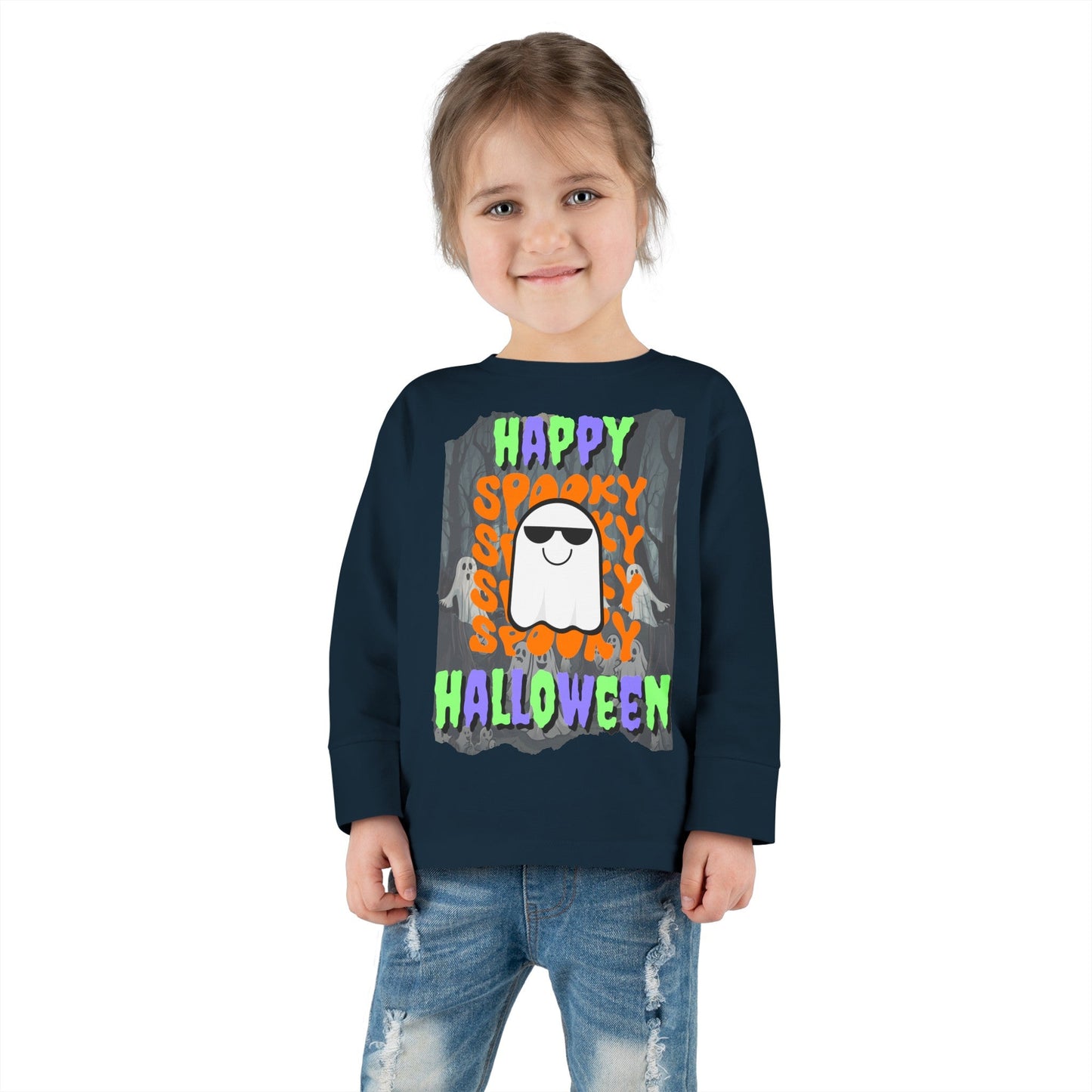 Spooky Happy Halloween Ghost MXfont Toddler Long Sleeve Tee by cypherpunkgear – cypherpunkgear.com | Cypherpunk Merch