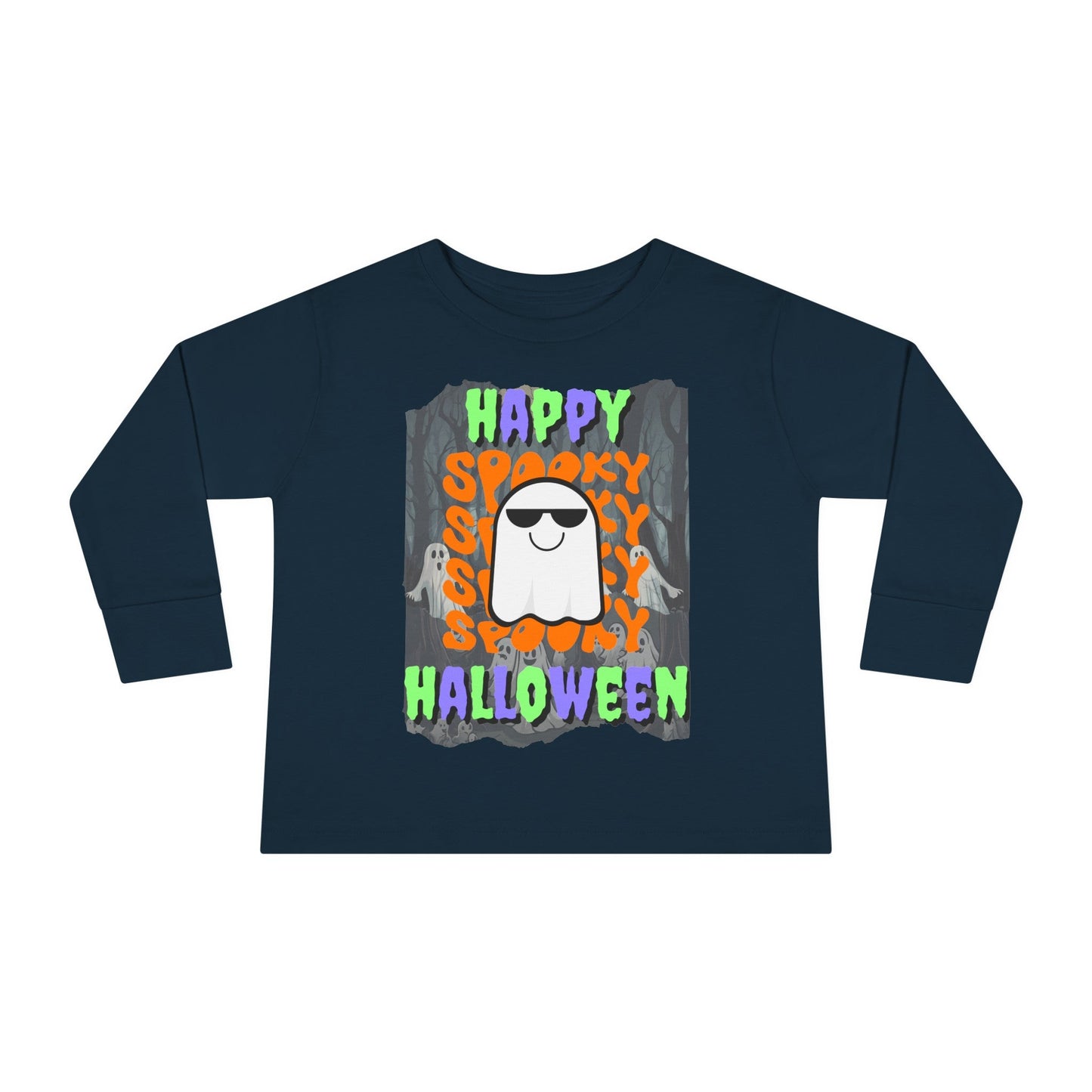 Spooky Happy Halloween Ghost MXfont Toddler Long Sleeve Tee by cypherpunkgear – cypherpunkgear.com | Cypherpunk Merch