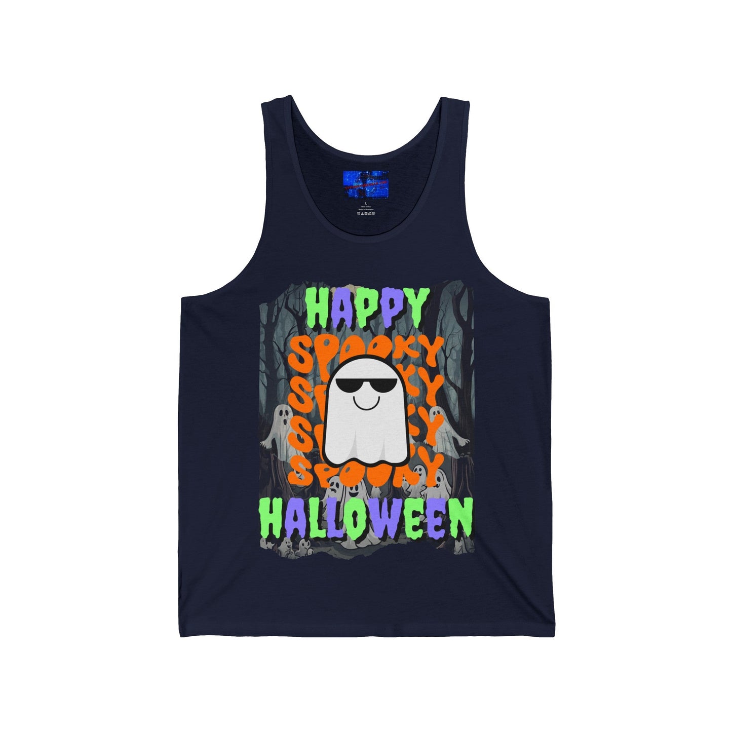 Spooky Happy Halloween Ghost MXfont Unisex Jersey Tank Top by cypherpunkgear – cypherpunkgear.com | Cypherpunk Merch