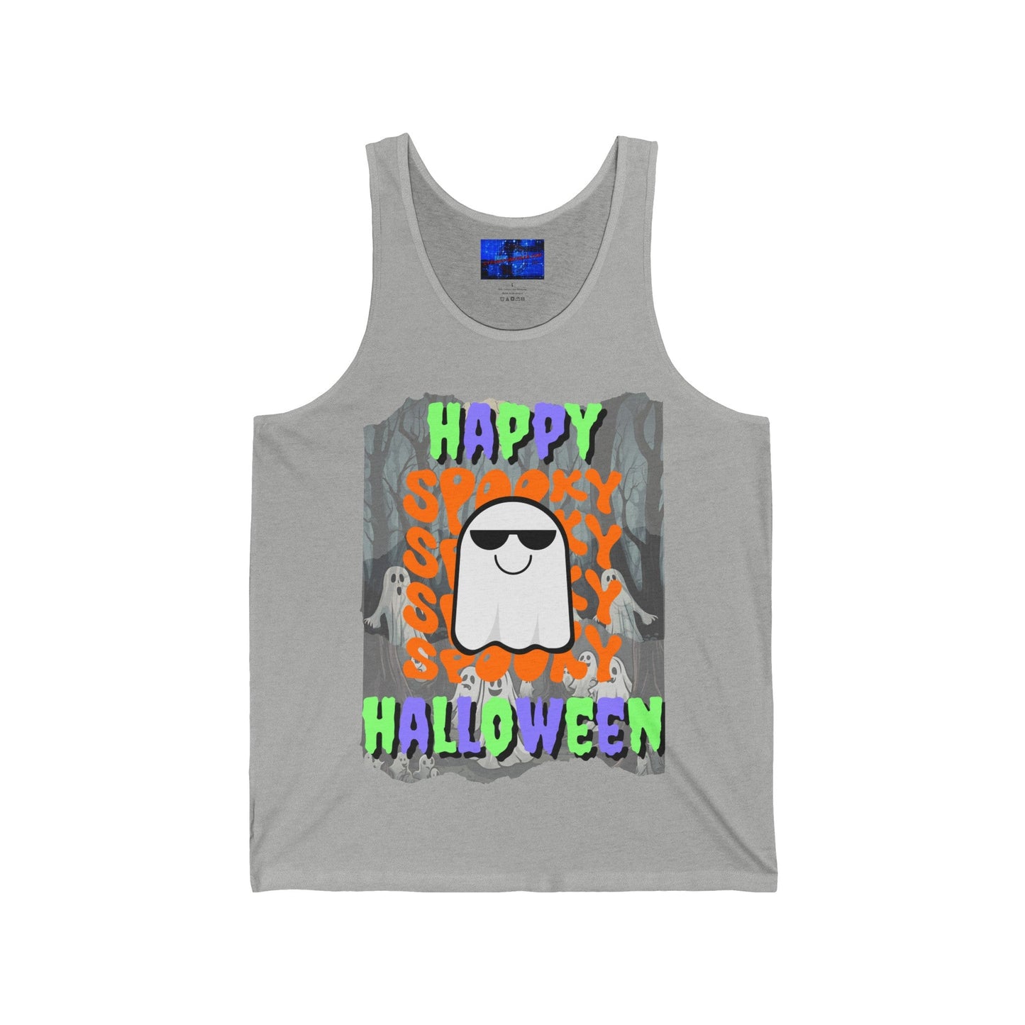 Spooky Happy Halloween Ghost MXfont Unisex Jersey Tank Top by cypherpunkgear – cypherpunkgear.com | Cypherpunk Merch