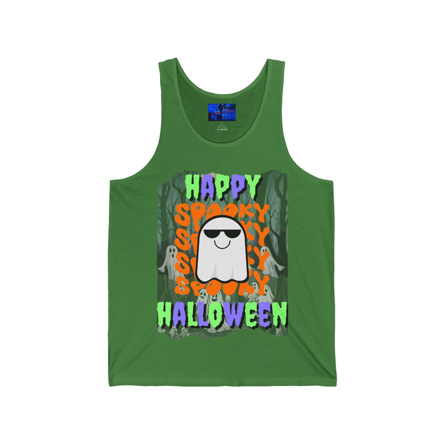 Spooky Happy Halloween Ghost MXfont Unisex Jersey Tank Top by cypherpunkgear – cypherpunkgear.com | Cypherpunk Merch