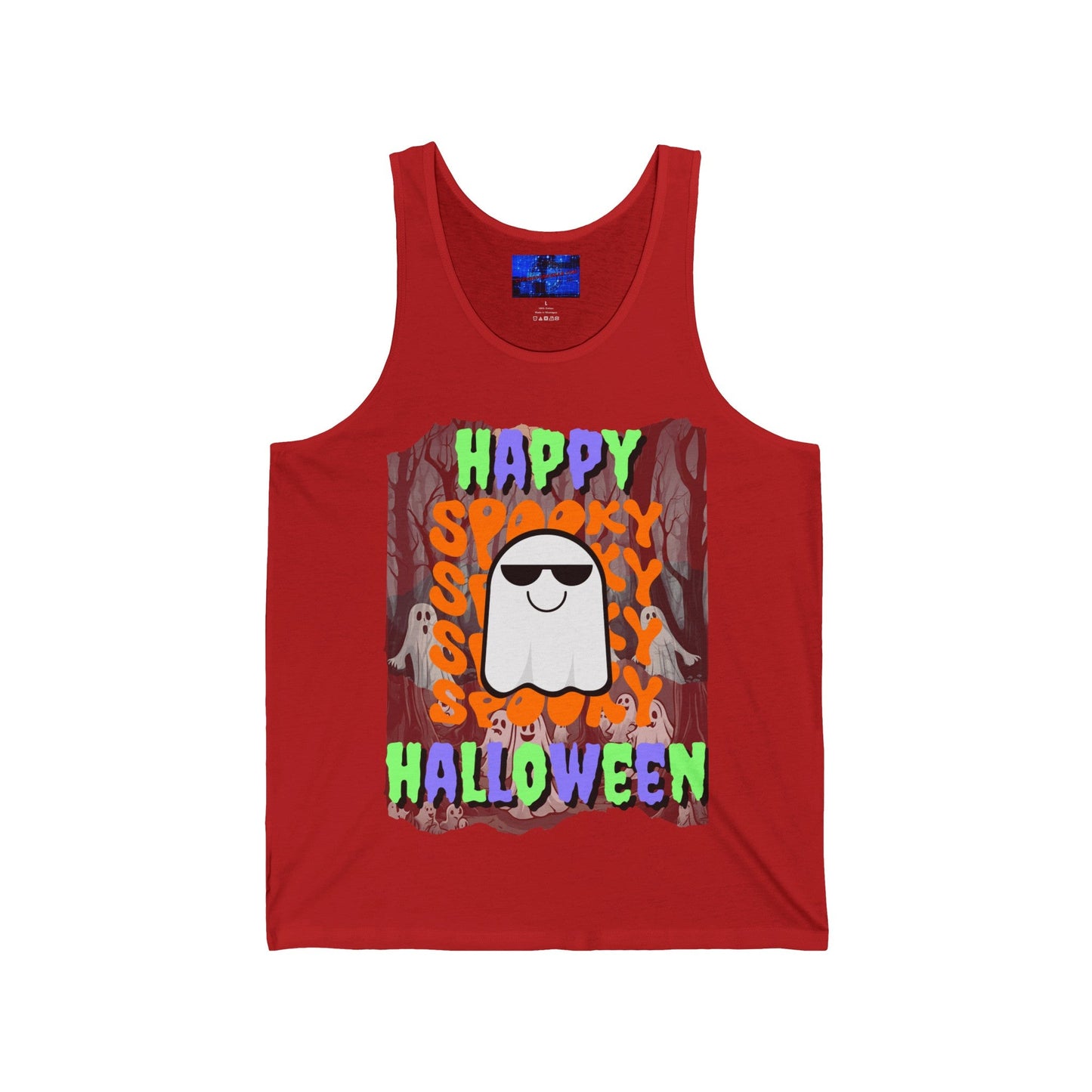 Spooky Happy Halloween Ghost MXfont Unisex Jersey Tank Top by cypherpunkgear – cypherpunkgear.com | Cypherpunk Merch