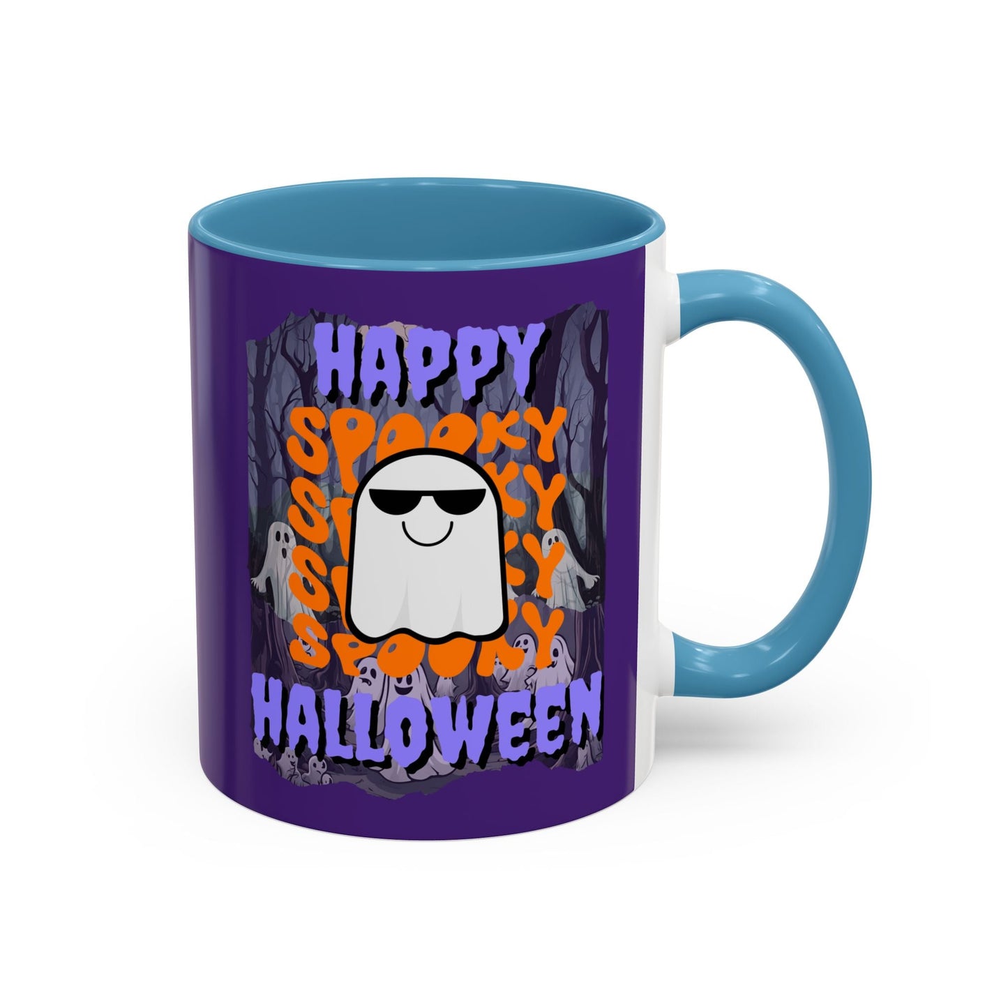 Spooky Happy Halloween Ghost PRfont Accent Mug by cypherpunkgear – cypherpunkgear.com | Cypherpunk Merch