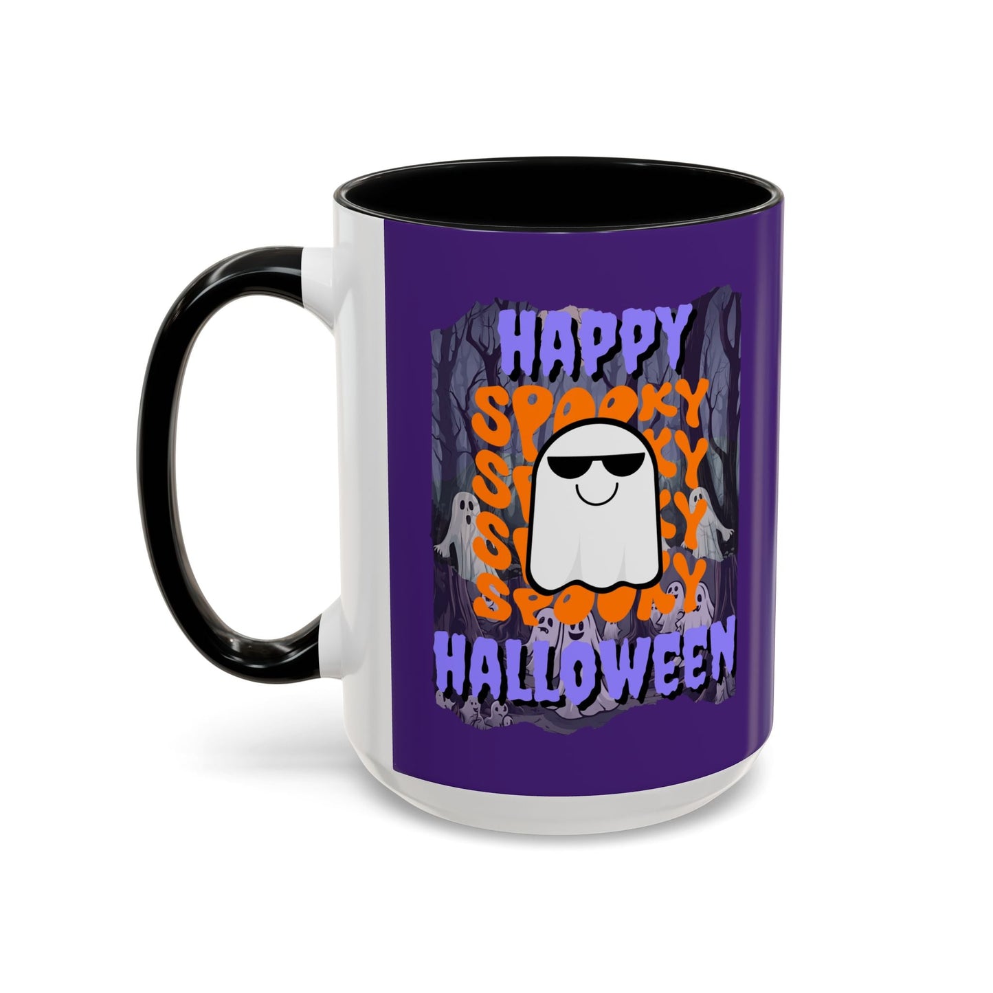 Spooky Happy Halloween Ghost PRfont Accent Mug by cypherpunkgear – cypherpunkgear.com | Cypherpunk Merch