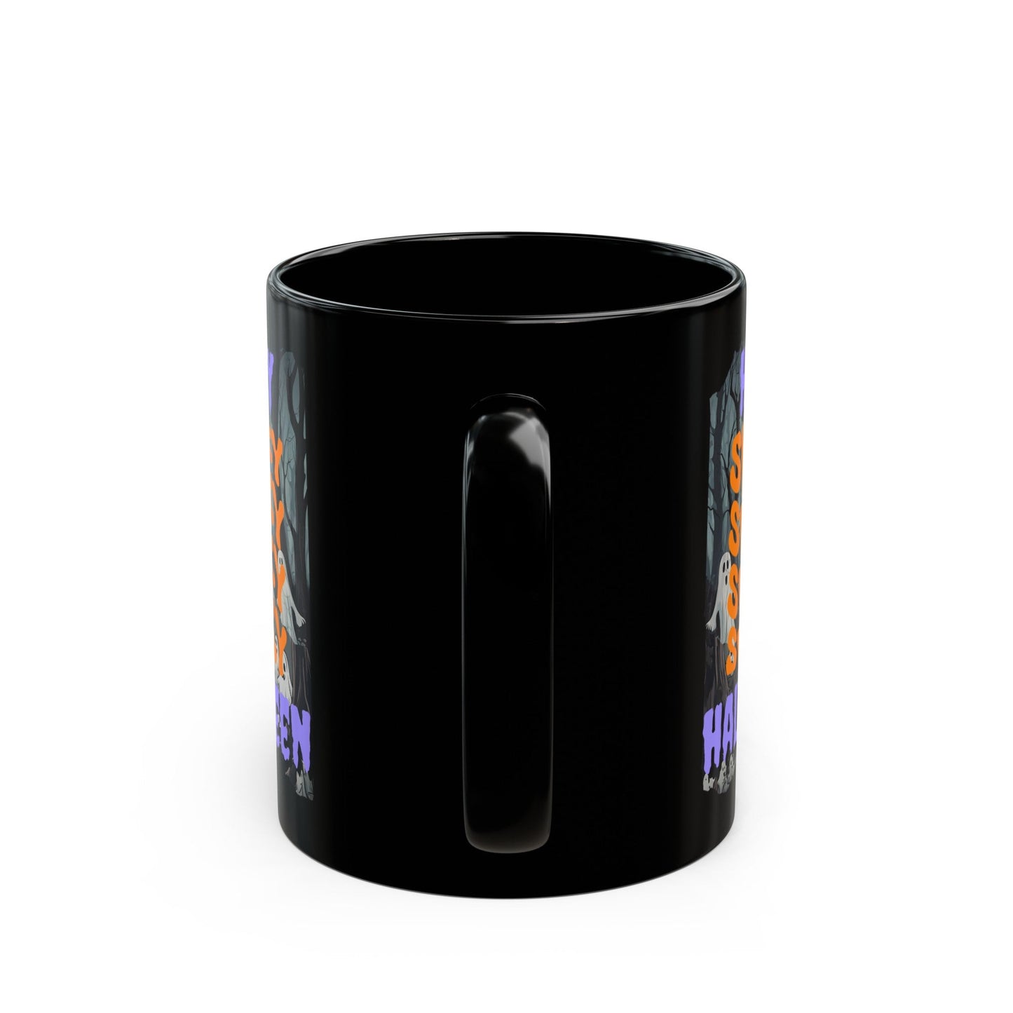 Spooky Happy Halloween Ghost PRfont Black Mug by cypherpunkgear – cypherpunkgear.com | Cypherpunk Merch