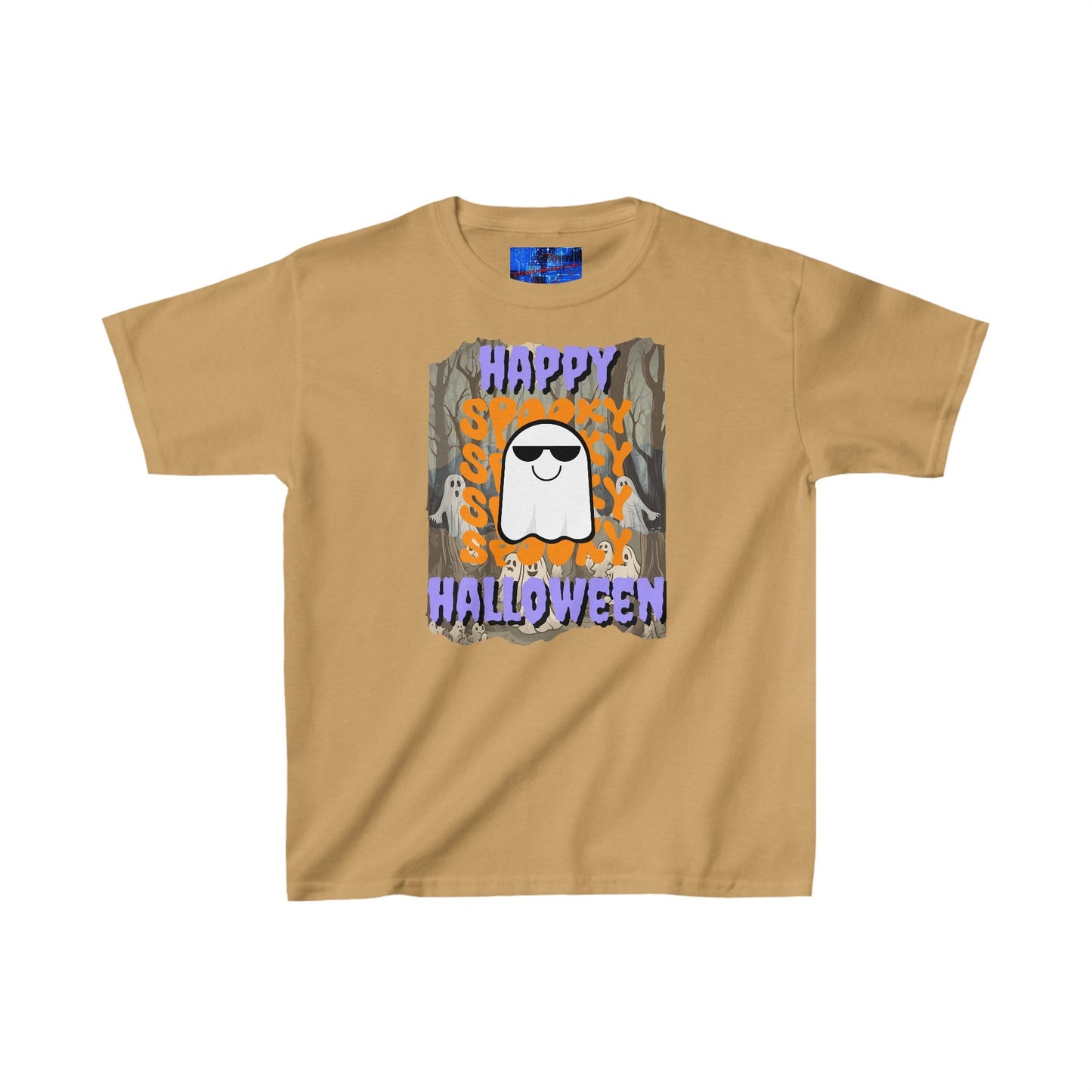 Spooky Happy Halloween Ghost PRfont Kids Heavy Cotton™ Tee by cypherpunkgear – cypherpunkgear.com | Cypherpunk Merch