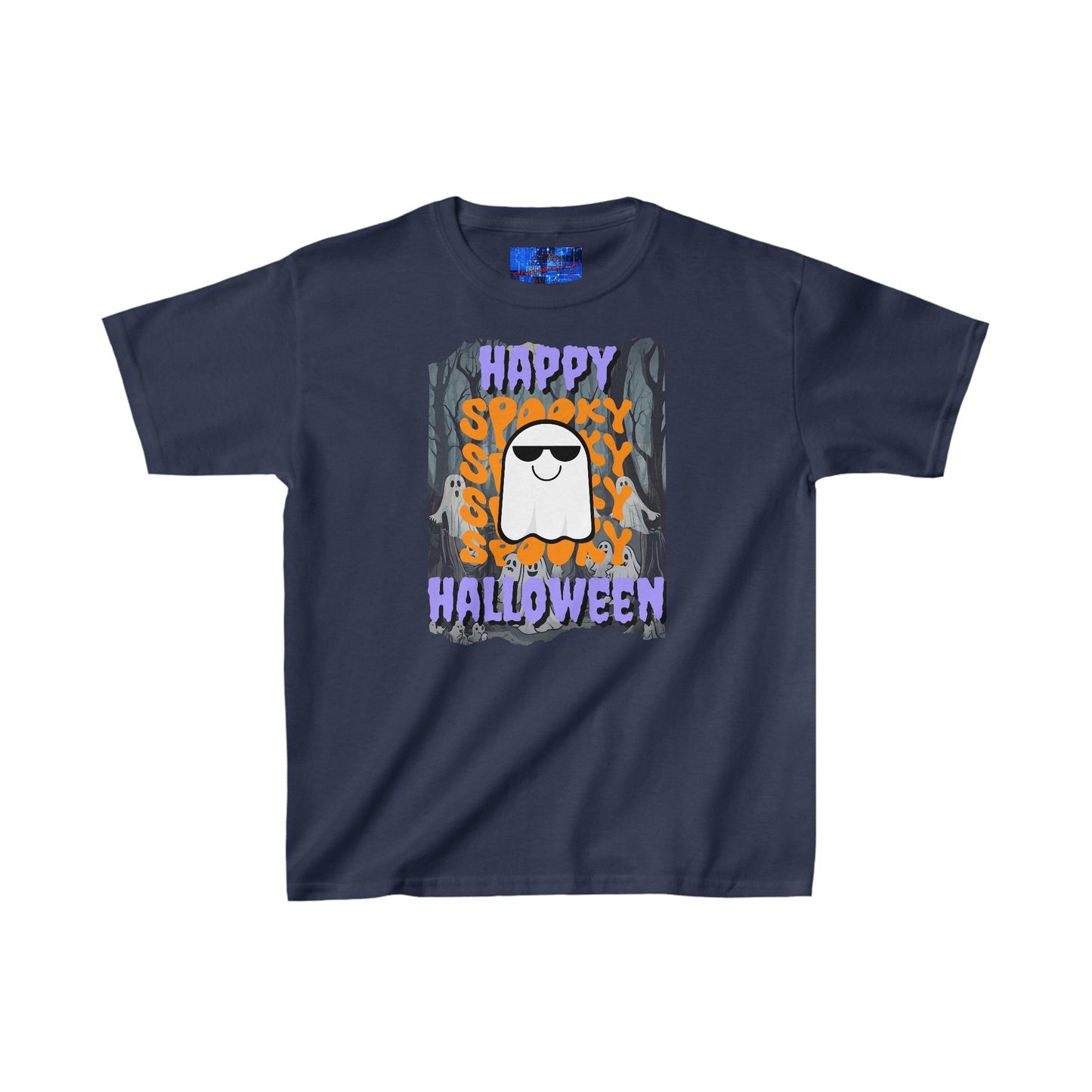 Spooky Happy Halloween Ghost PRfont Kids Heavy Cotton™ Tee by cypherpunkgear – cypherpunkgear.com | Cypherpunk Merch