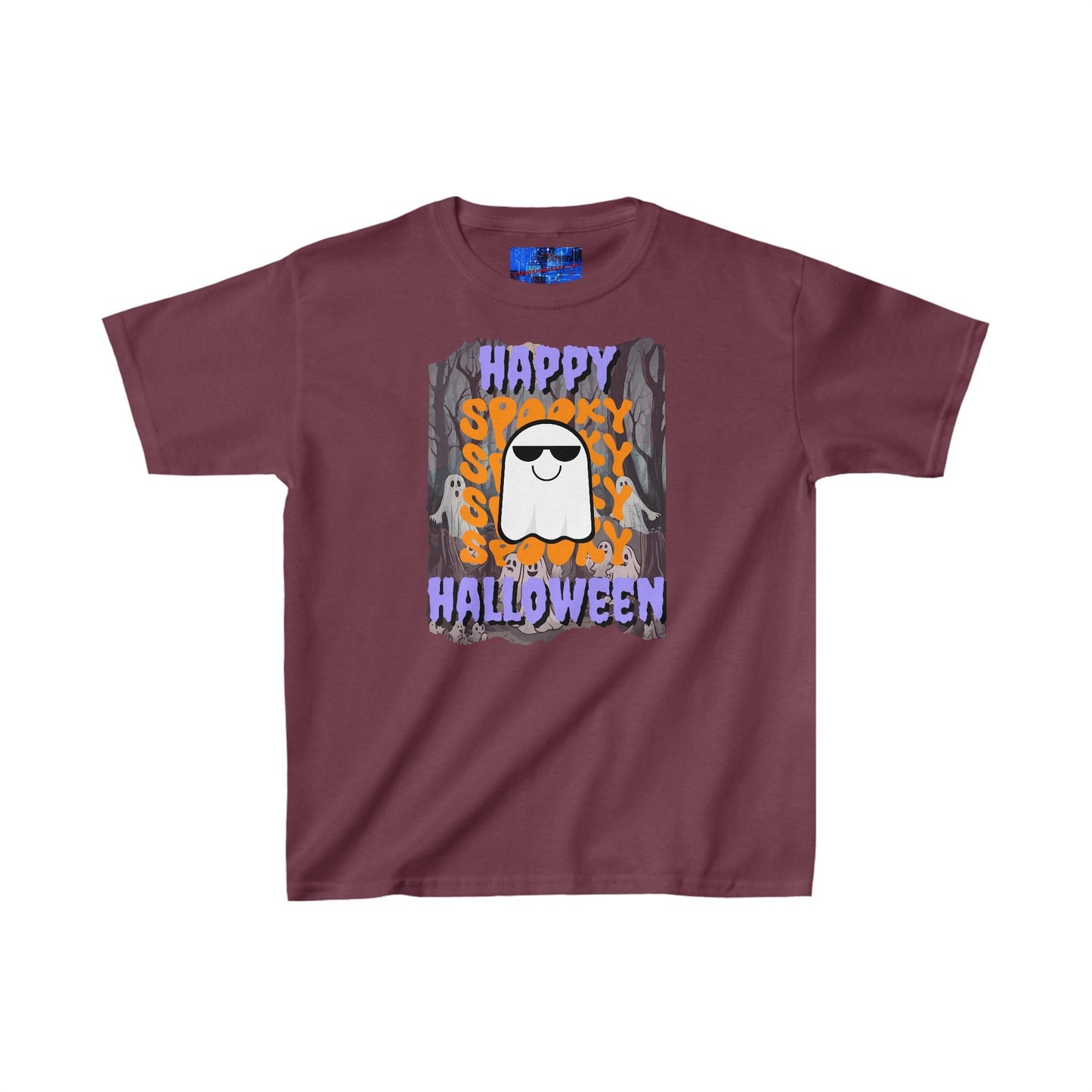 Spooky Happy Halloween Ghost PRfont Kids Heavy Cotton™ Tee by cypherpunkgear – cypherpunkgear.com | Cypherpunk Merch