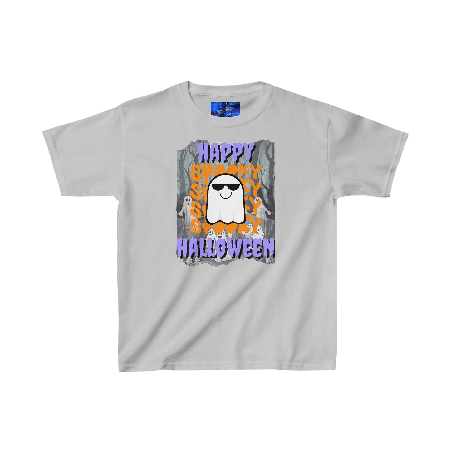 Spooky Happy Halloween Ghost PRfont Kids Heavy Cotton™ Tee by cypherpunkgear – cypherpunkgear.com | Cypherpunk Merch