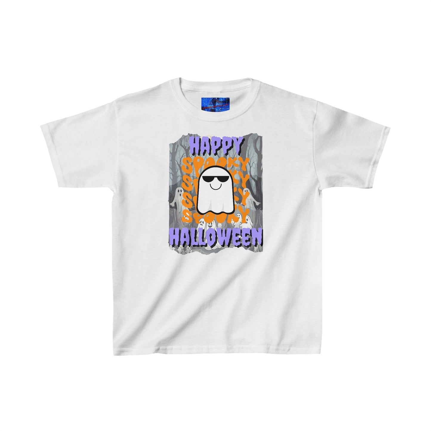 Spooky Happy Halloween Ghost PRfont Kids Heavy Cotton™ Tee by cypherpunkgear – cypherpunkgear.com | Cypherpunk Merch