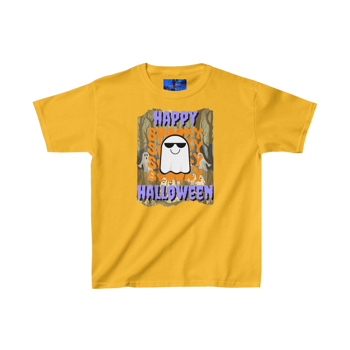 Spooky Happy Halloween Ghost PRfont Kids Heavy Cotton™ Tee by cypherpunkgear – cypherpunkgear.com | Cypherpunk Merch
