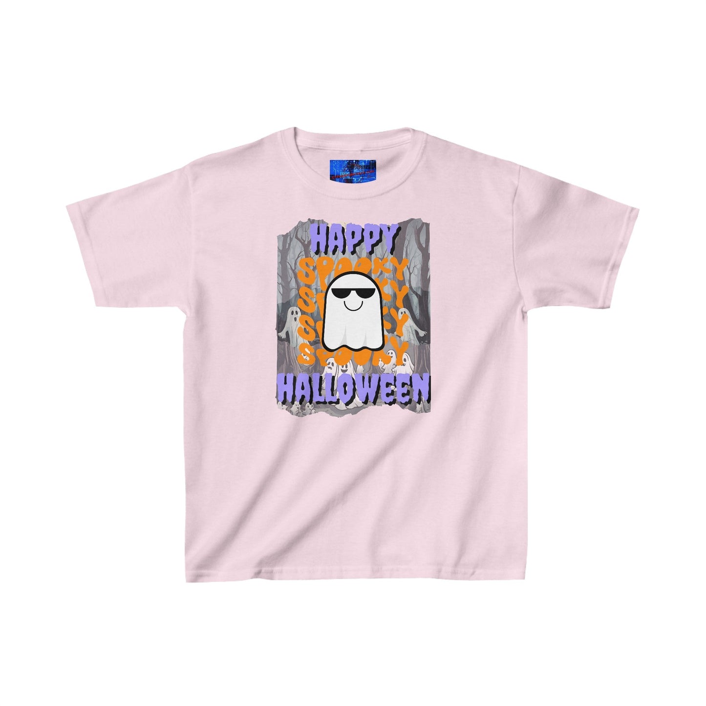 Spooky Happy Halloween Ghost PRfont Kids Heavy Cotton™ Tee by cypherpunkgear – cypherpunkgear.com | Cypherpunk Merch